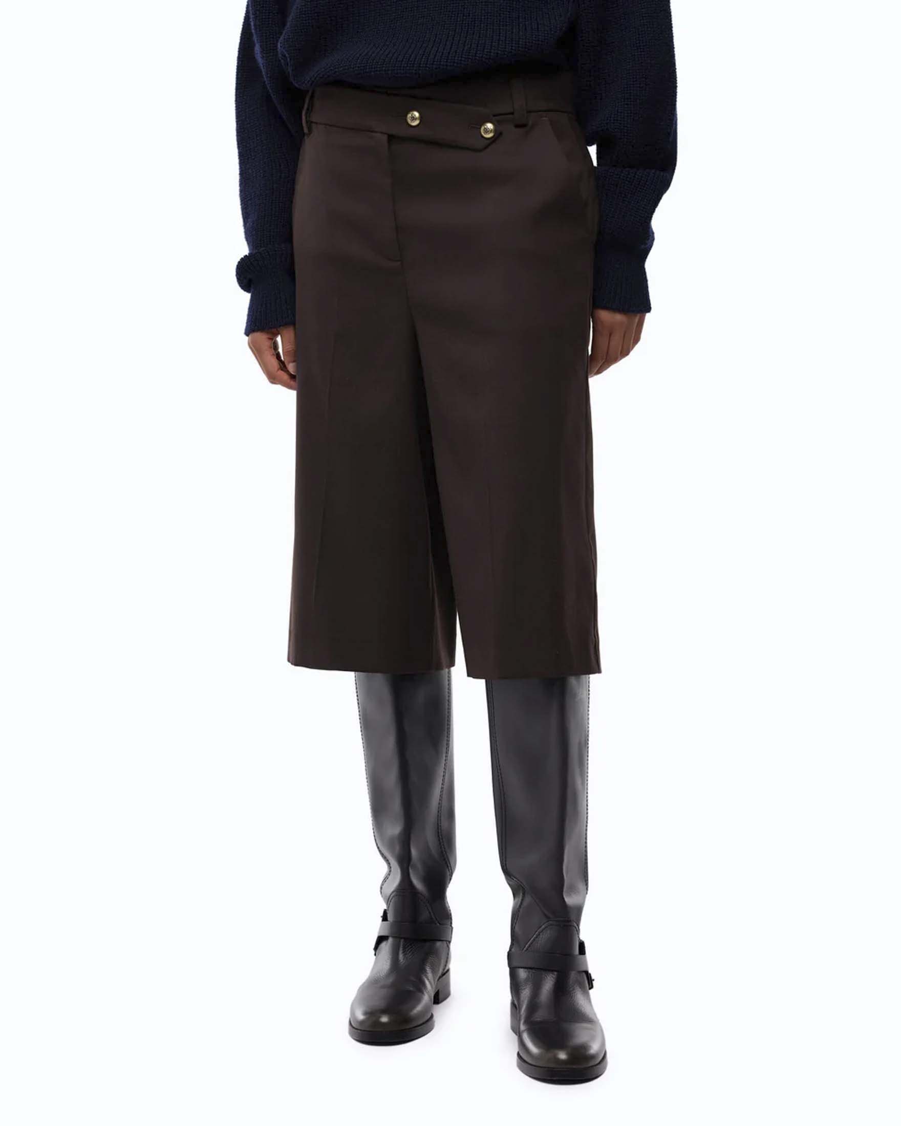 Bermuda Pinko marroni in misto lana stretch con piega stirata e chiusura frontale con bottoni gioiello image