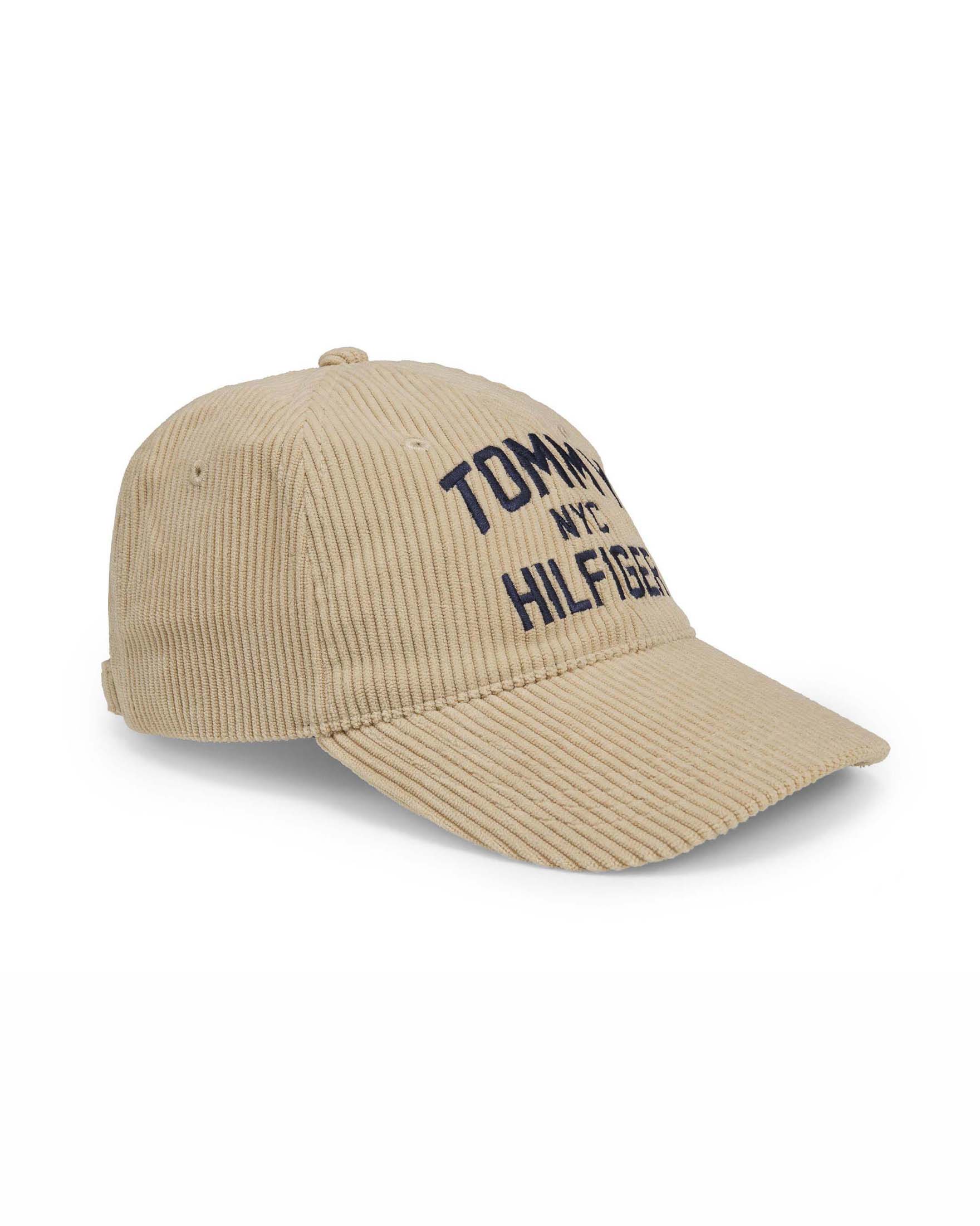 Cappello con frontino beige Tommy Hilfiger in velluto a costine con scritta logo