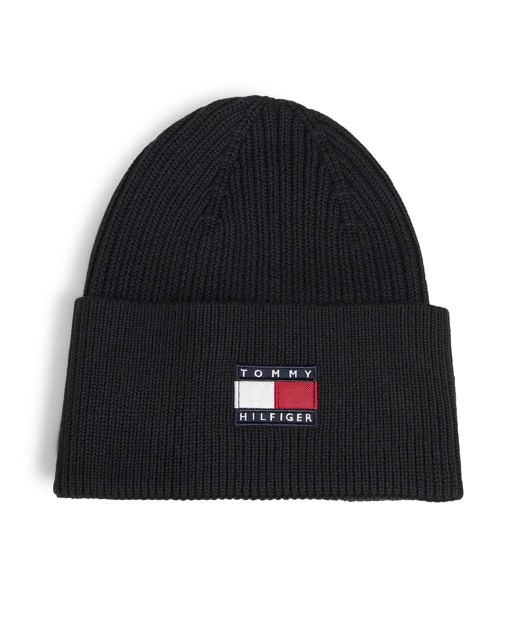 Berretto Tommy Hilfiger nero a costine con logo icon