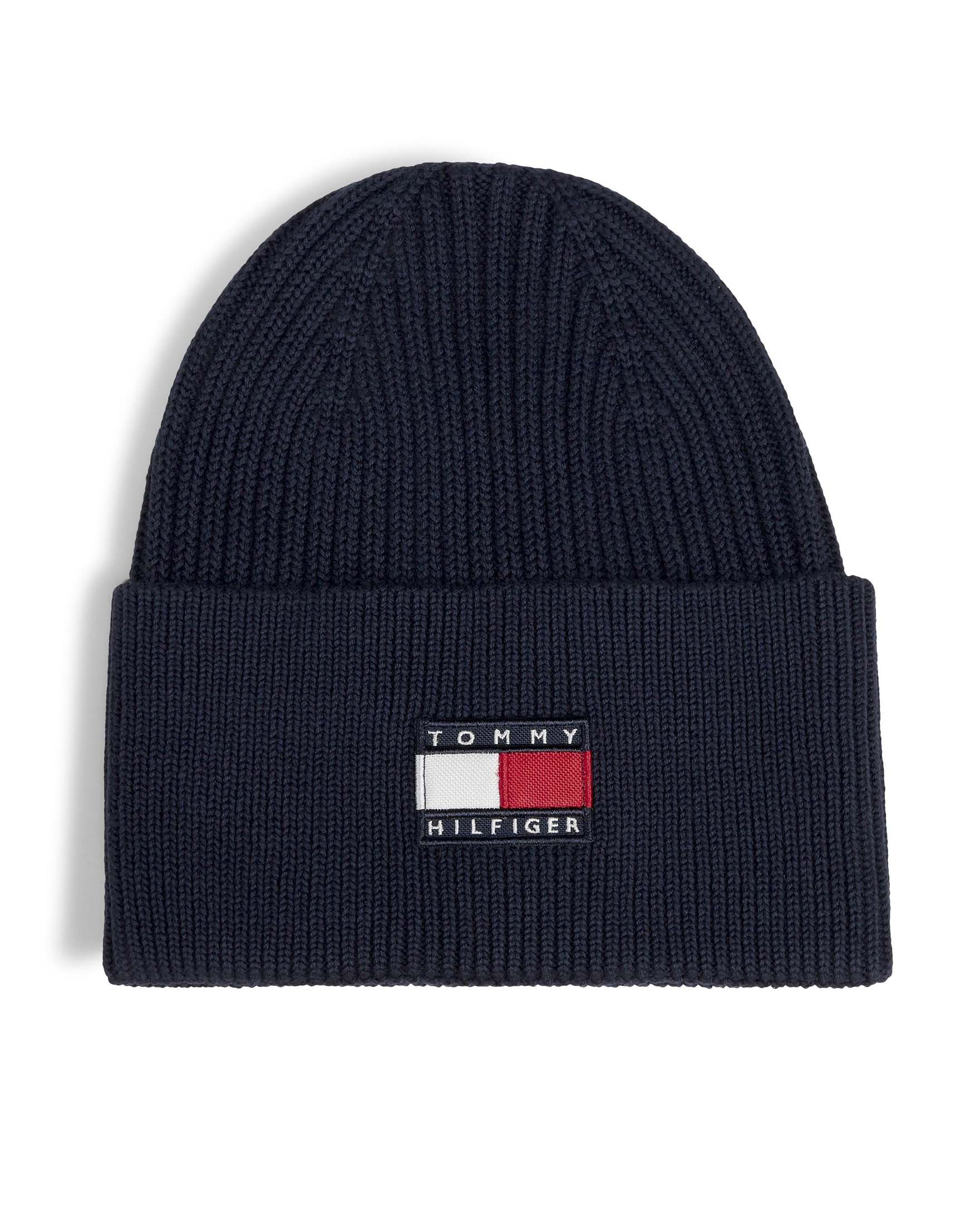 Berretto Tommy Hilfiger blu a costine con logo icon