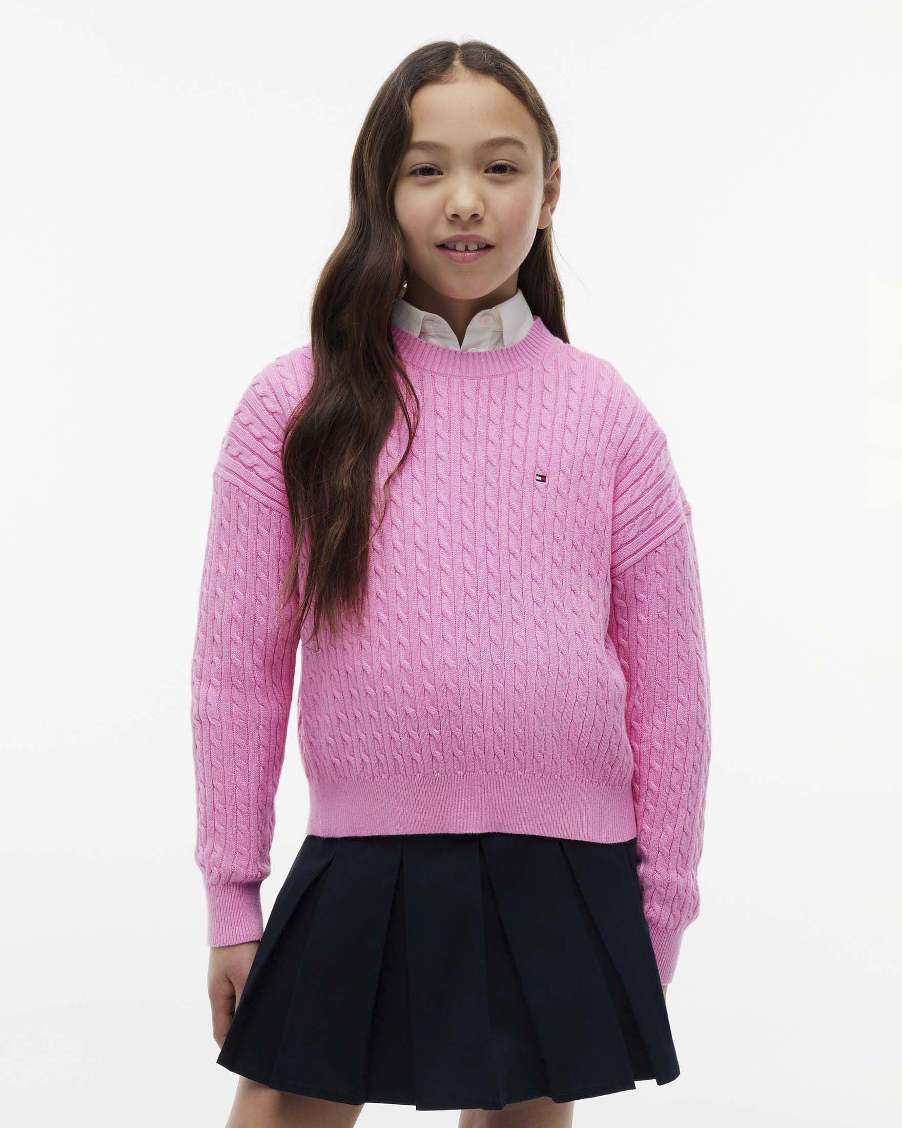 Maglioncino rosa Tommy Hilfiger in cotone a trecce e logo icon