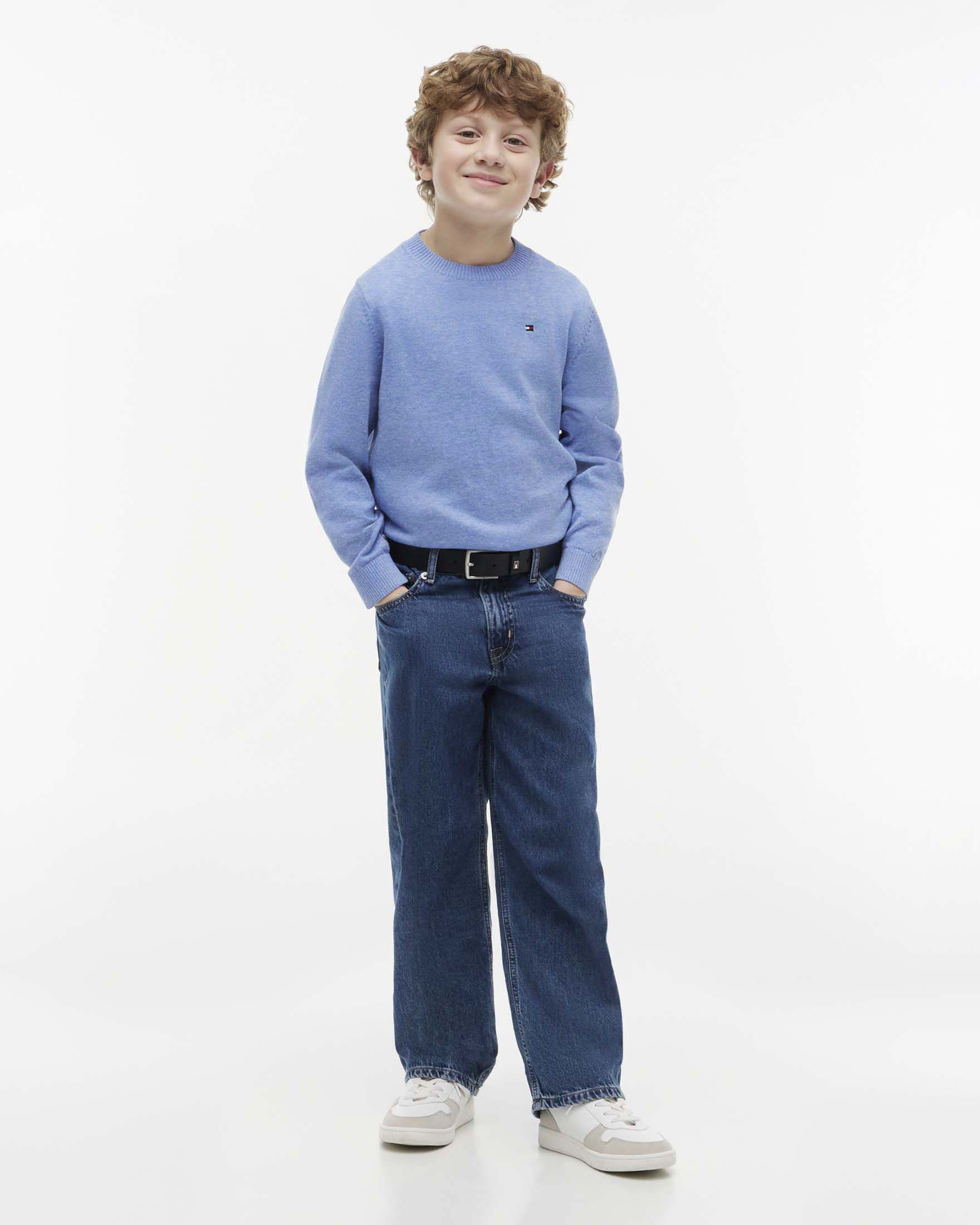 Maglioncino celeste Tommy Hilfiger in puro cotone rasato