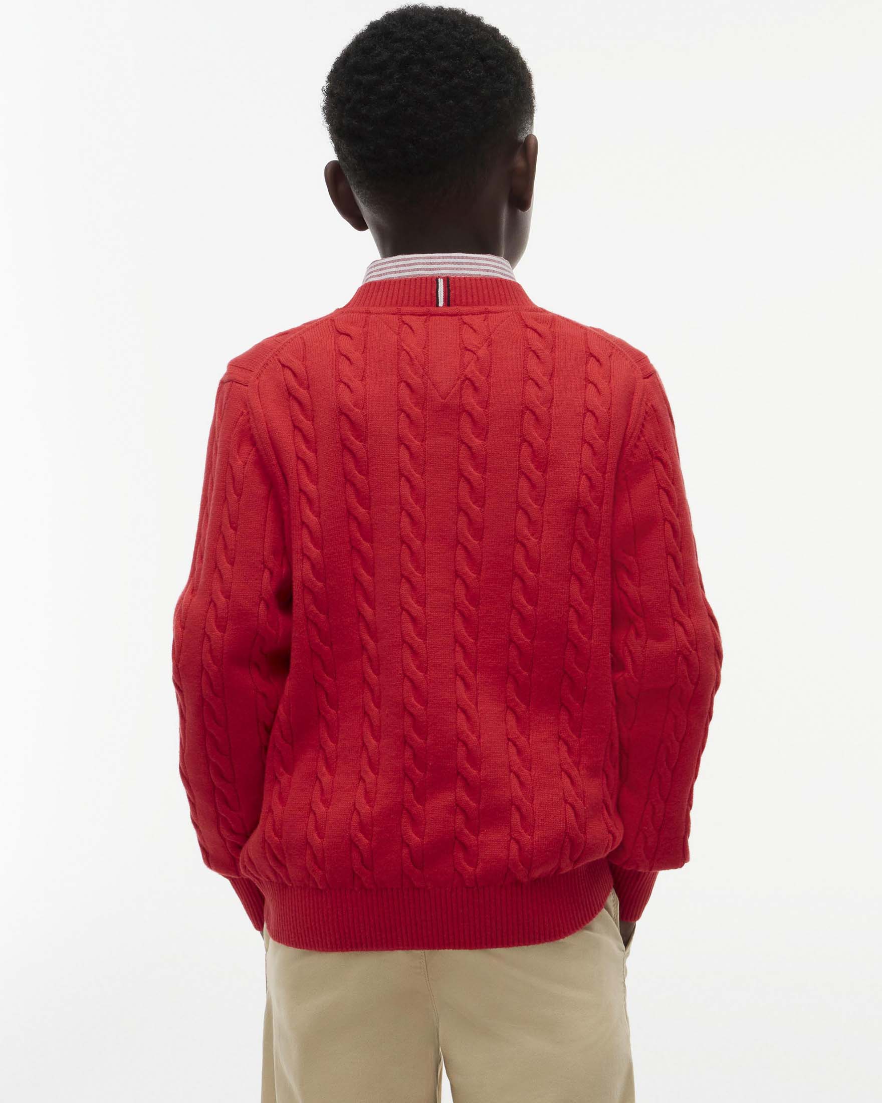 Maglioncino rosso Tommy Hilfiger in cotone a trecce con bandiera logo icon image