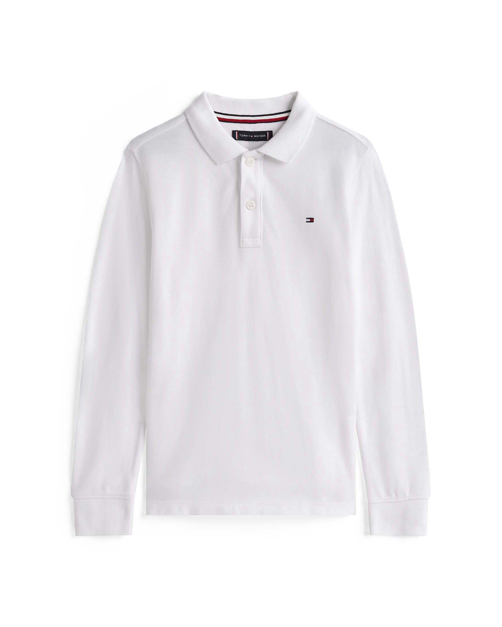 Polo Tommy Hilfiger bianca in jersey di cotone a maniche lunghe