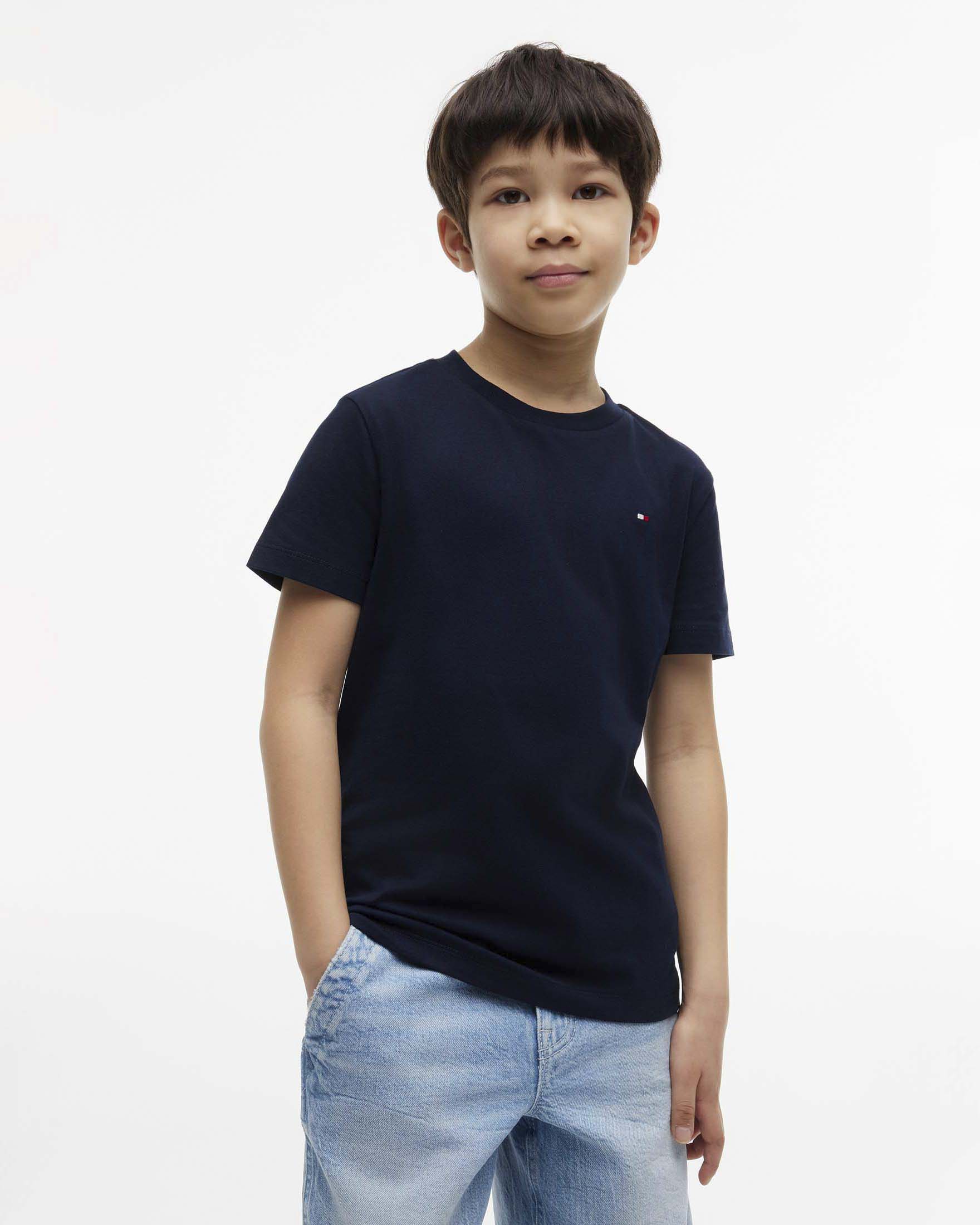T-shirt blu Tommy Hilfiger in puro cotone con mini bandiera logo