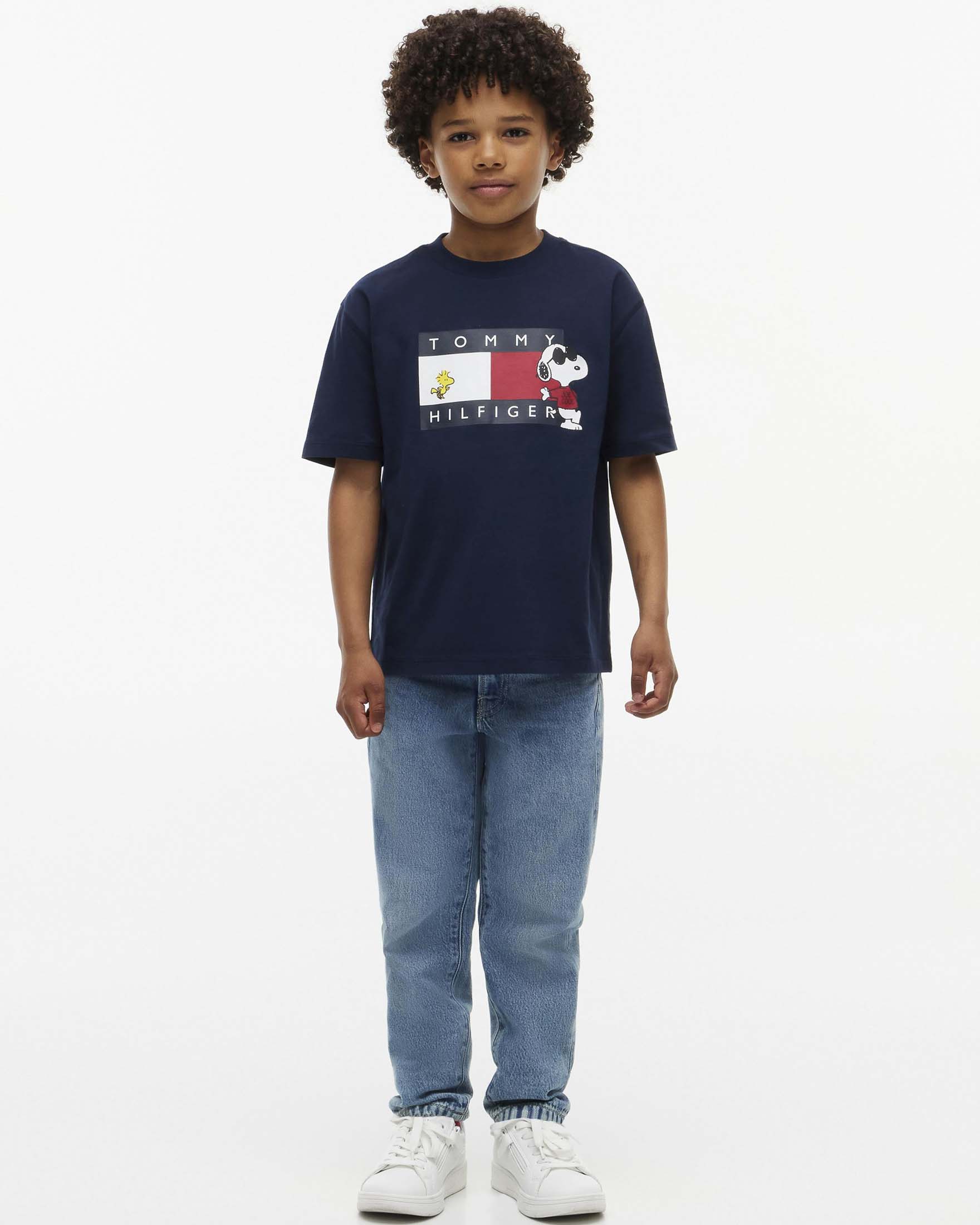 T-shirt blu Tommy Hilfiger X Peanuts con maxi stampa logo e personaggi