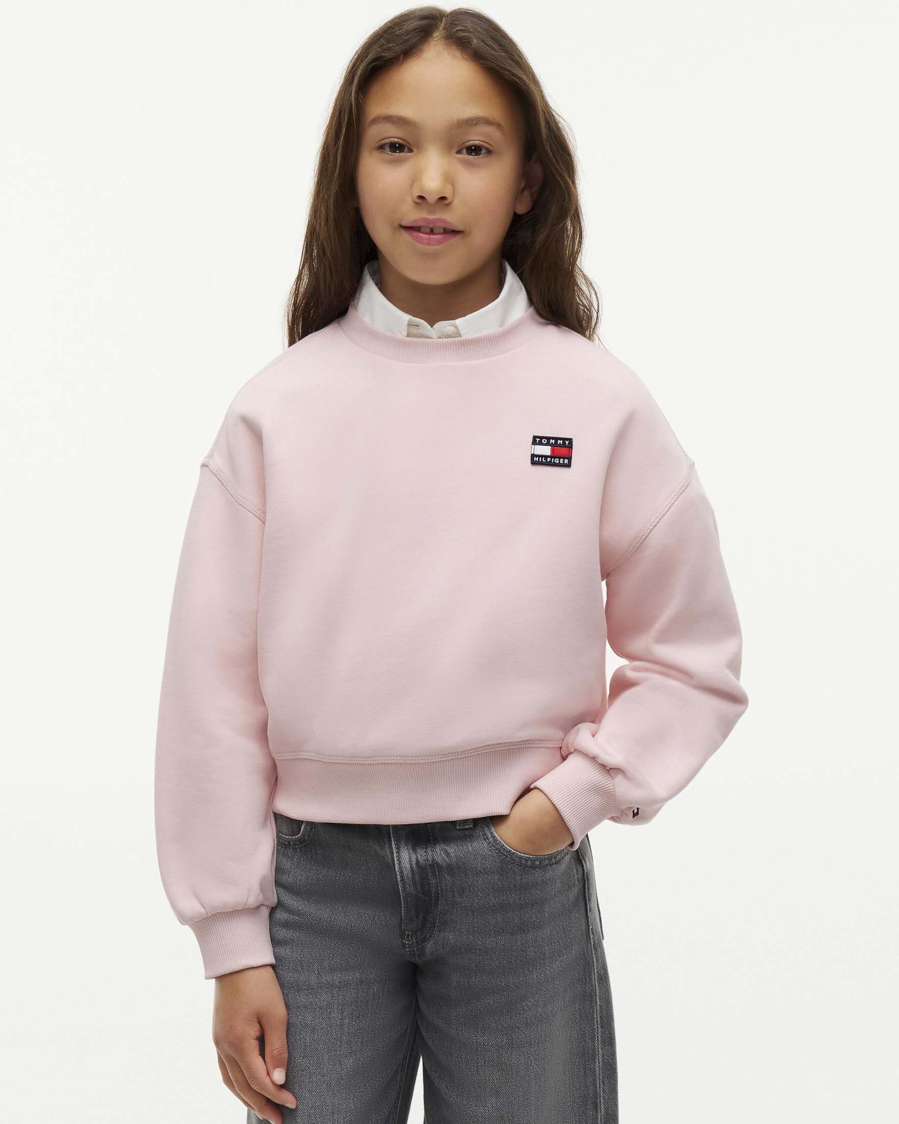 Felpa rosa Tommy Hilfiger in puro cotone con bandiera logo