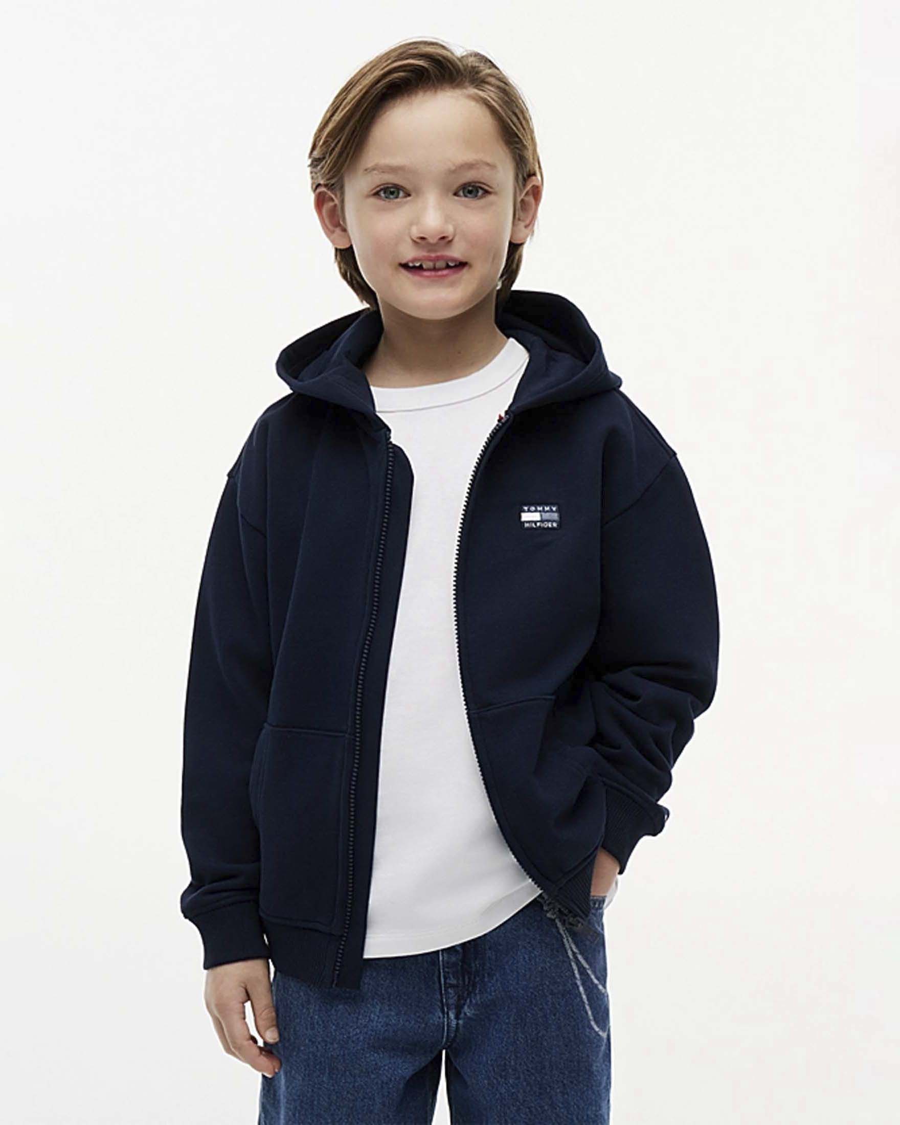 Felpa blu Tommy Hilfiger in puro cotone con cappuccio e zip