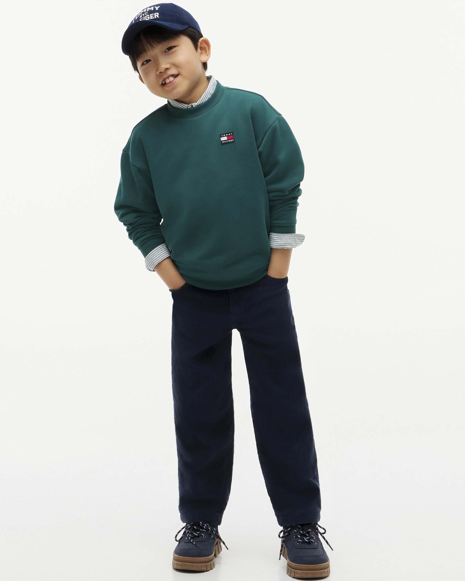Felpa verde Tommy Hilfiger in puro cotone con mini bandiera logo image