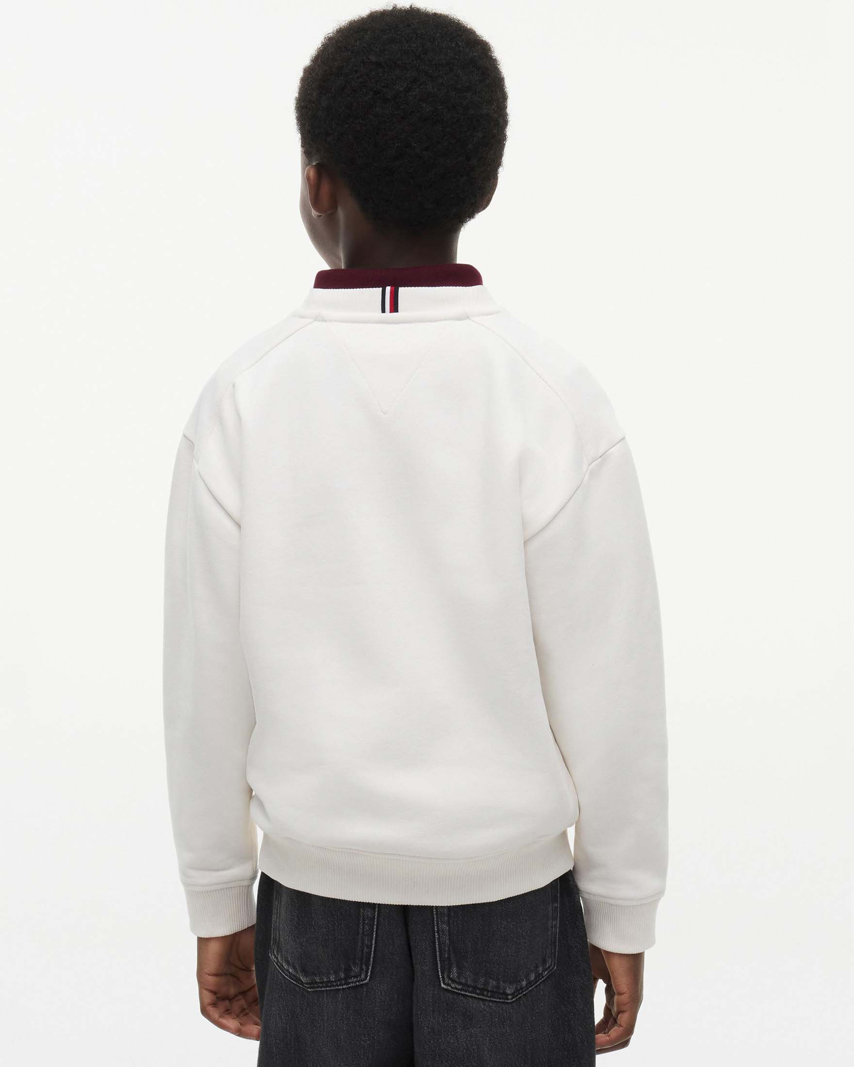 Felpa bianca Tommy Hilfiger in puro cotone con maxi scritta logo in velluto bordeaux image