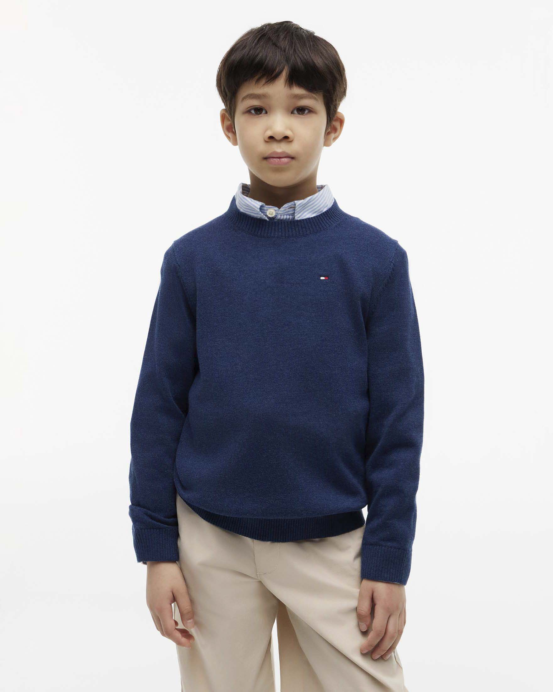 Maglioncino blu Tommy Hilfiger in puro cotone rasato