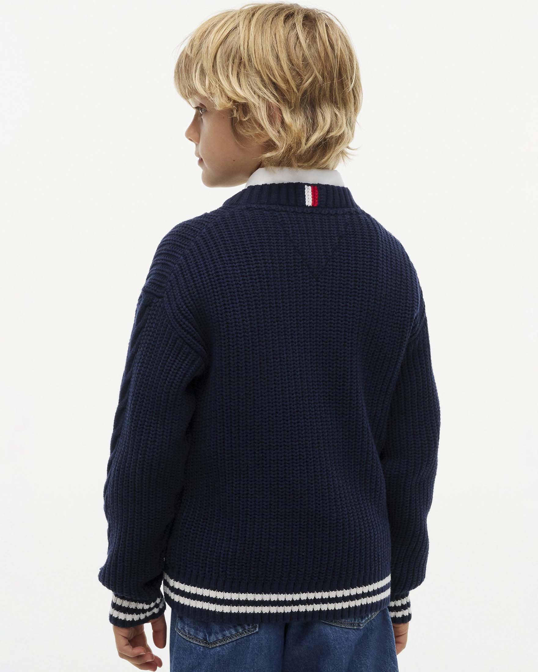 Maglione blu Tommy Hilfiger in misto cotone tricot intrecciato image