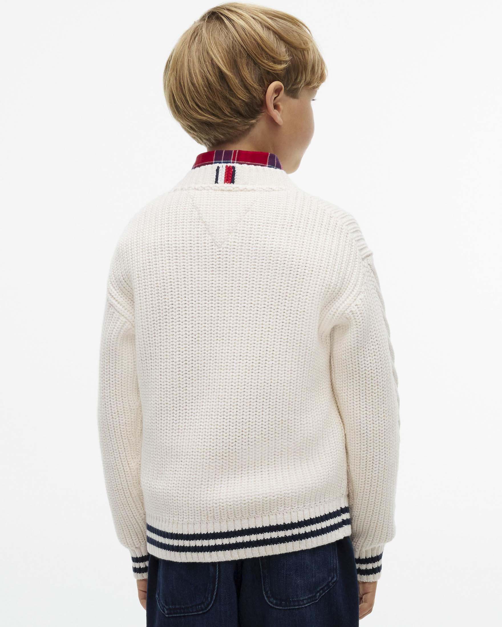 Maglione avorio Tommy Hilfiger in misto cotone tricot intrecciato image