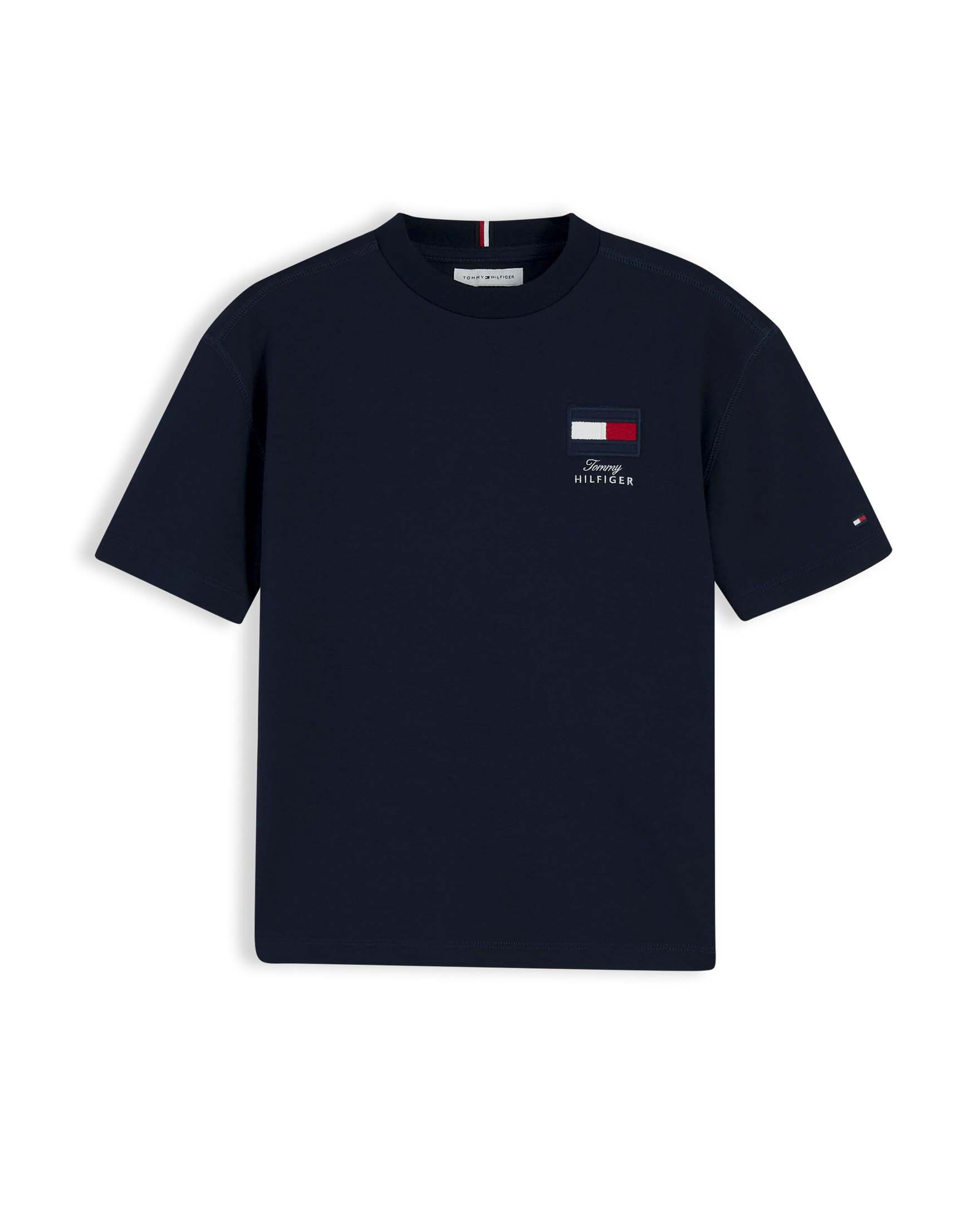 T-shirt blu Tommy Hilfiger in puro cotone con bandiera logo ricamata