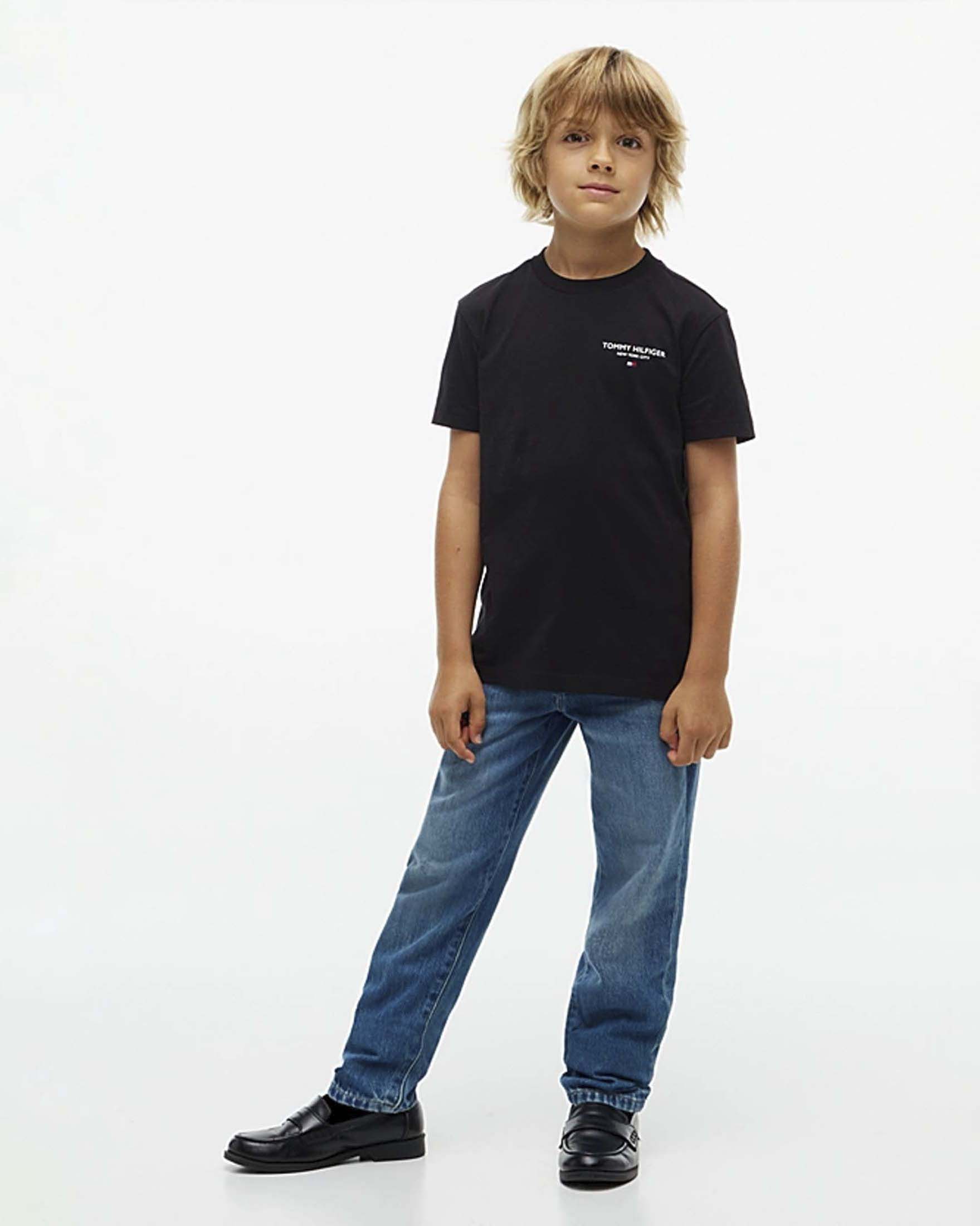 T-shirt nera Tommy Hilfiger in puro cotone con mini scritta logo image