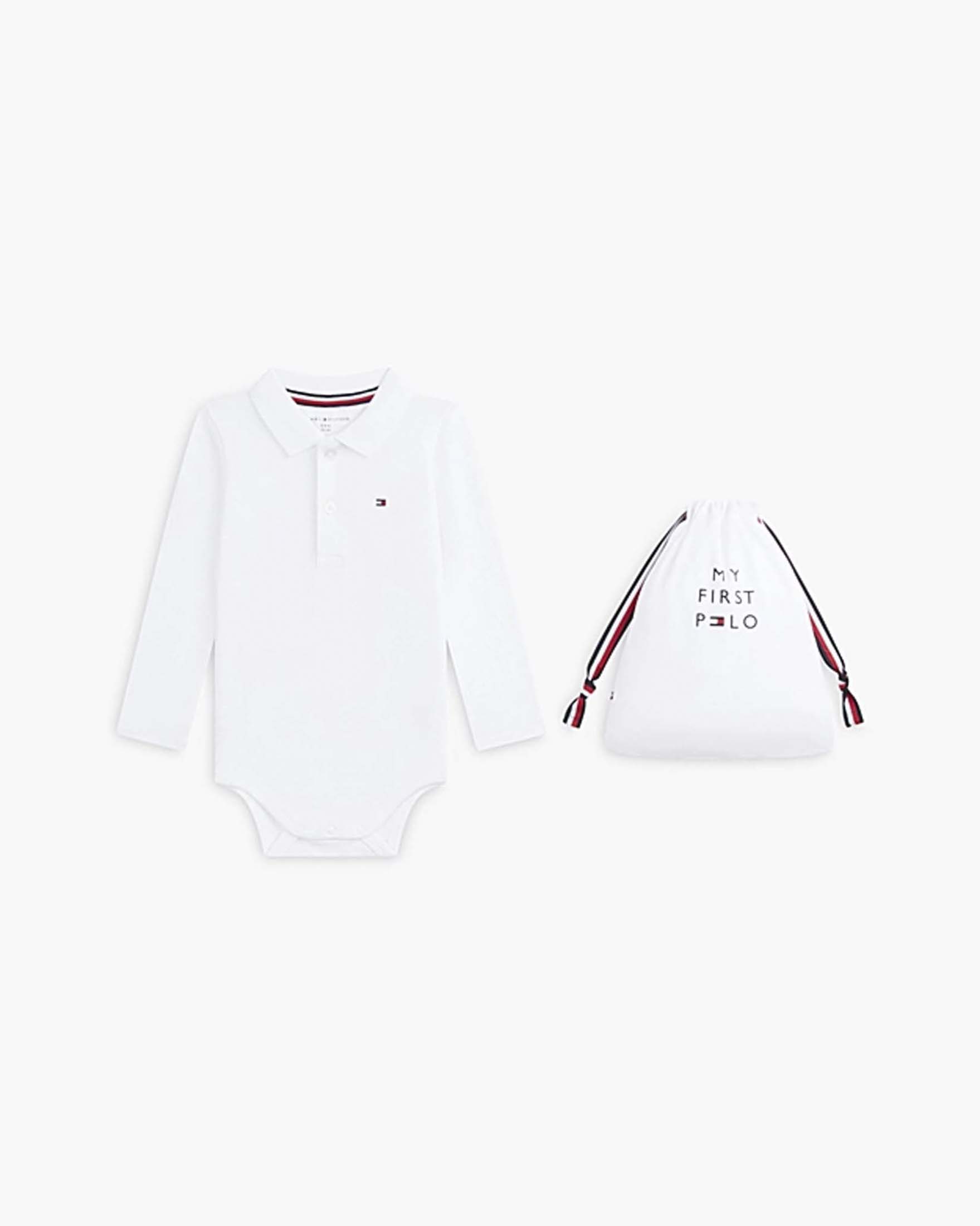Body Tommy Hilfiger bianco modello polo a maniche lunghe in cotone stretch