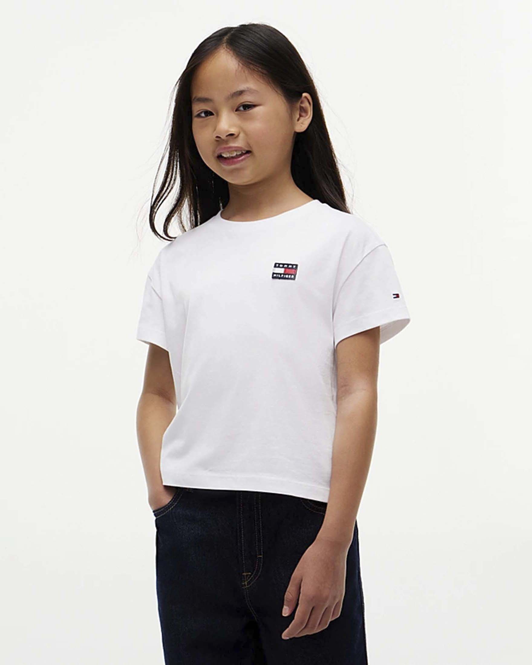 T-shirt bianca Tommy Hilfiger a maniche corte con mini bandiera logo