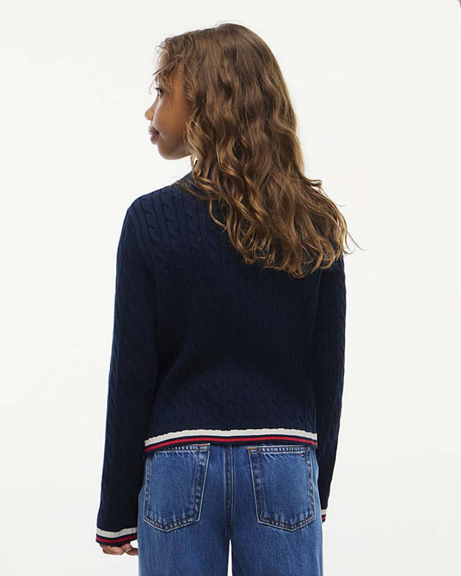 Maglioncino lupetto blu Tommy Hilfiger in cotone a trecce con bandiera logo icon image