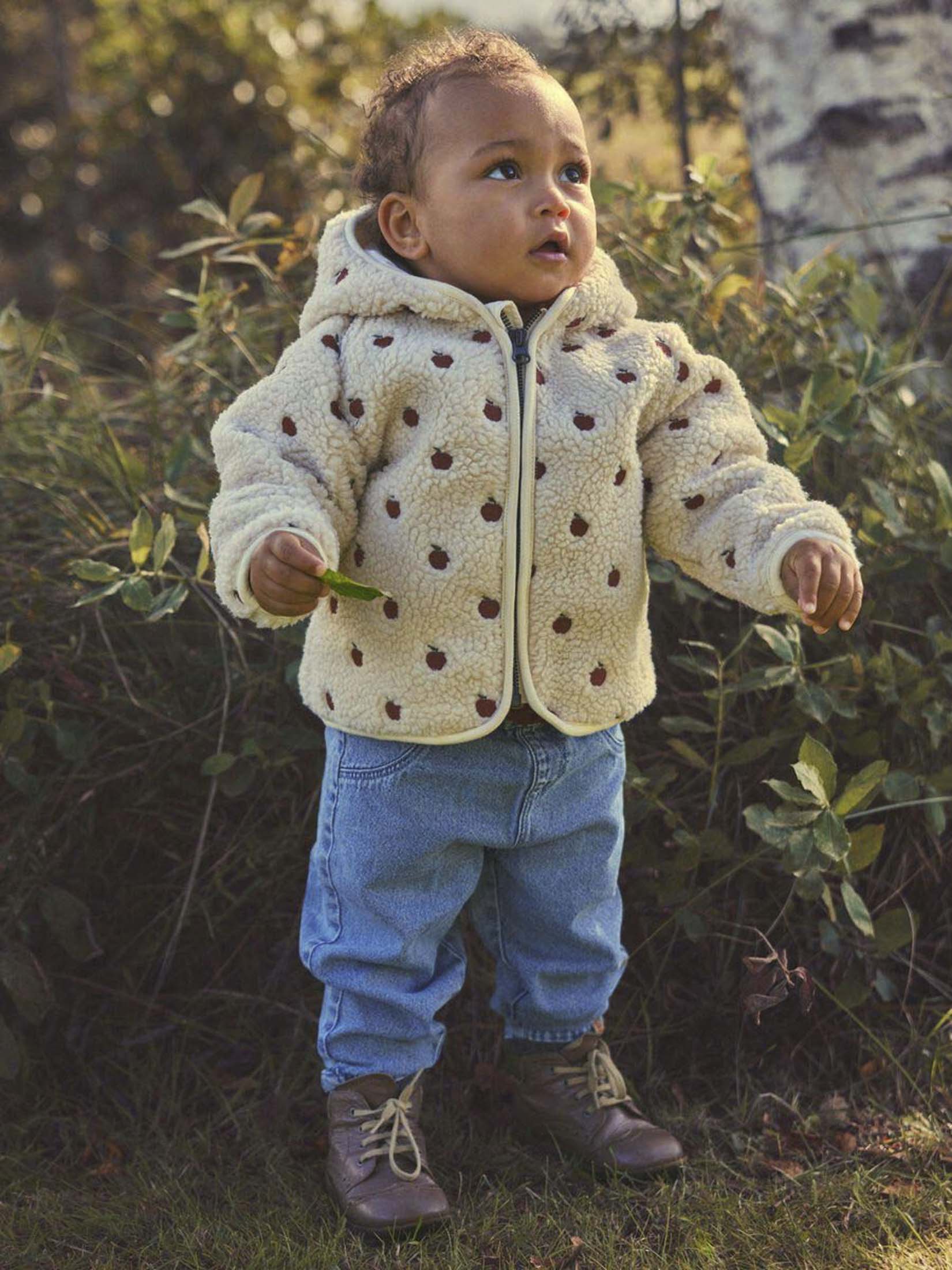 Giacca avorio Lil'Atelier teddy con fantasia mele
