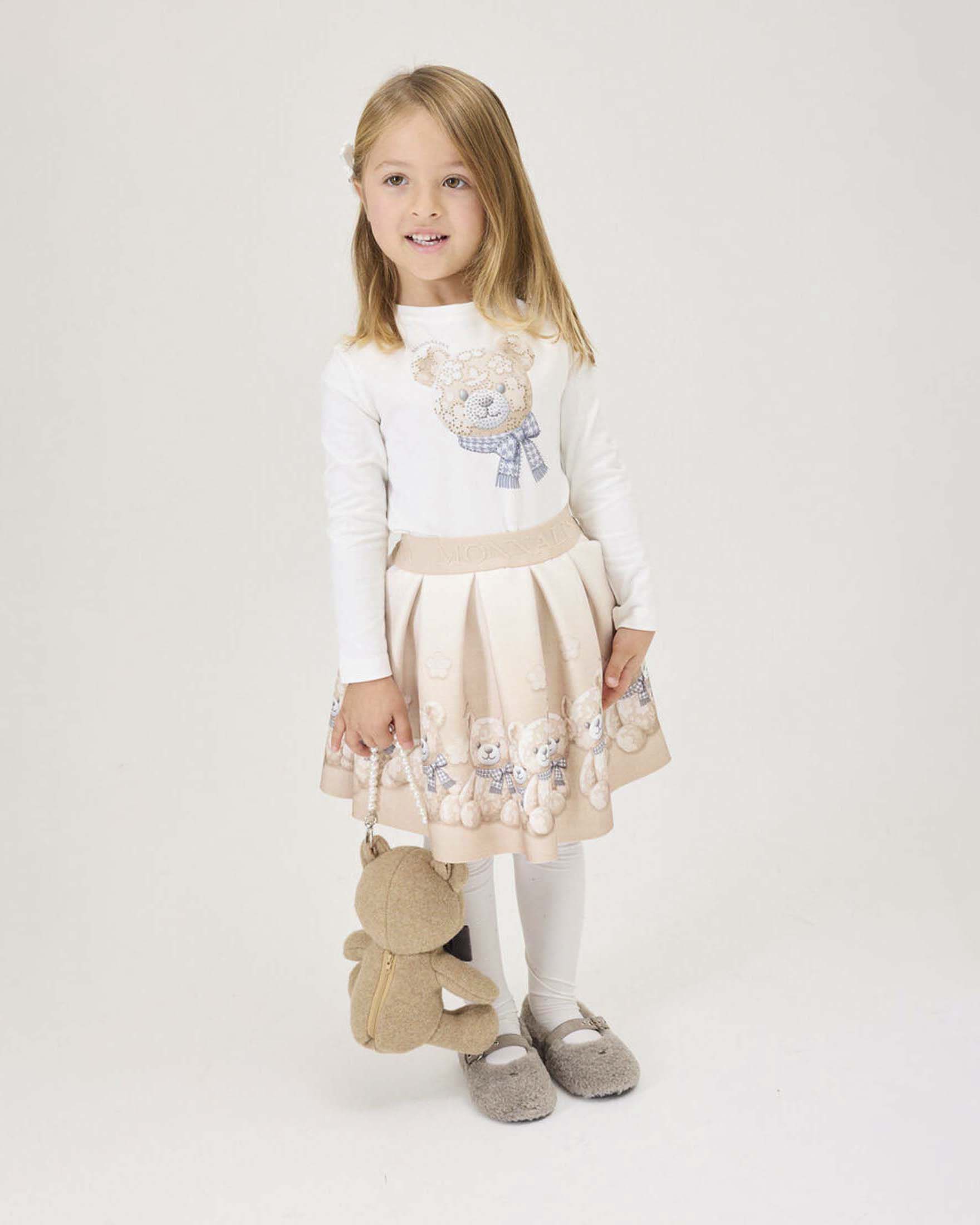 Gonna Monnalisa in neoprene beige con orsetti
