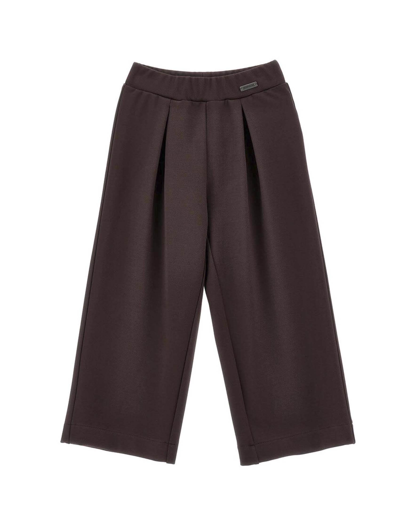 Pantalone palazzo Monnalisa in misto viscosa marrone con pinces