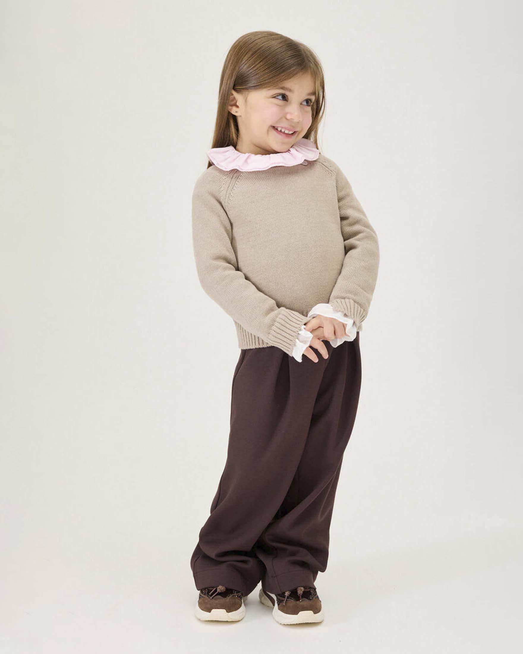 Pantalone palazzo Monnalisa in misto viscosa marrone con pinces