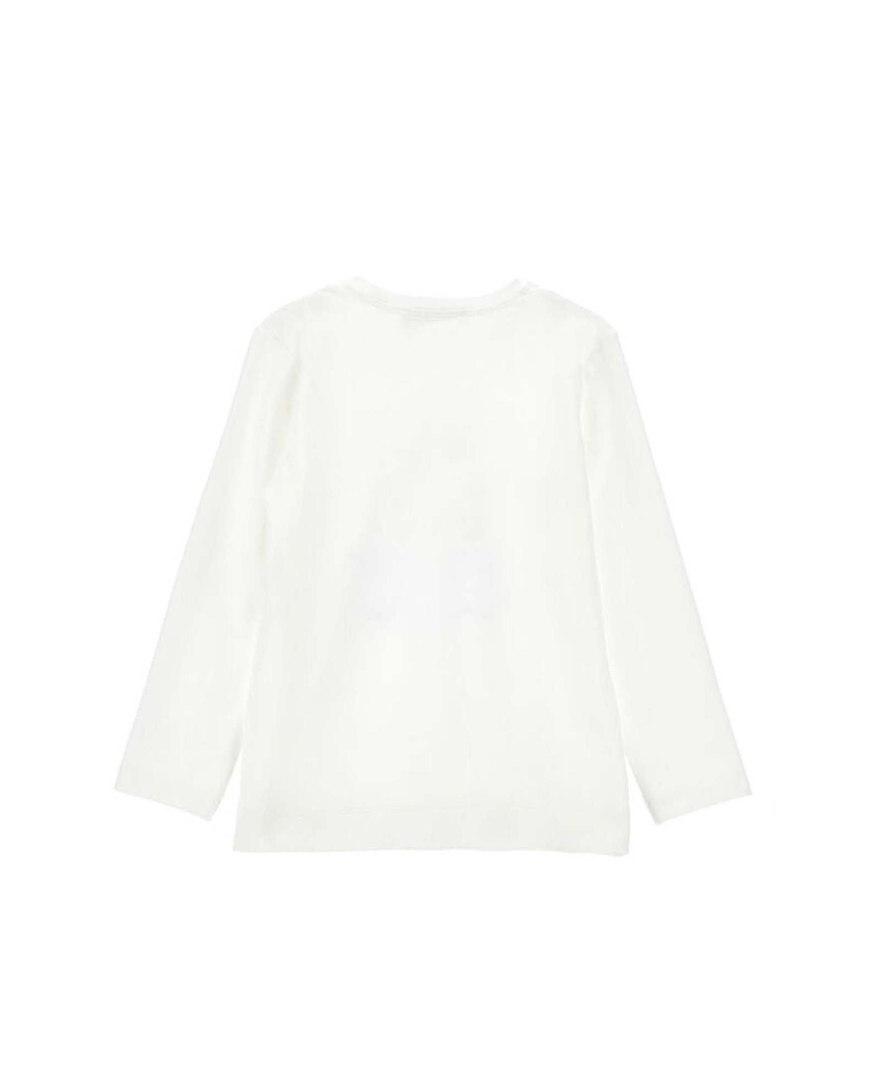 T-shirt bianca Monnalisa in misto cotone stretch a maniche lunghe con orsetto