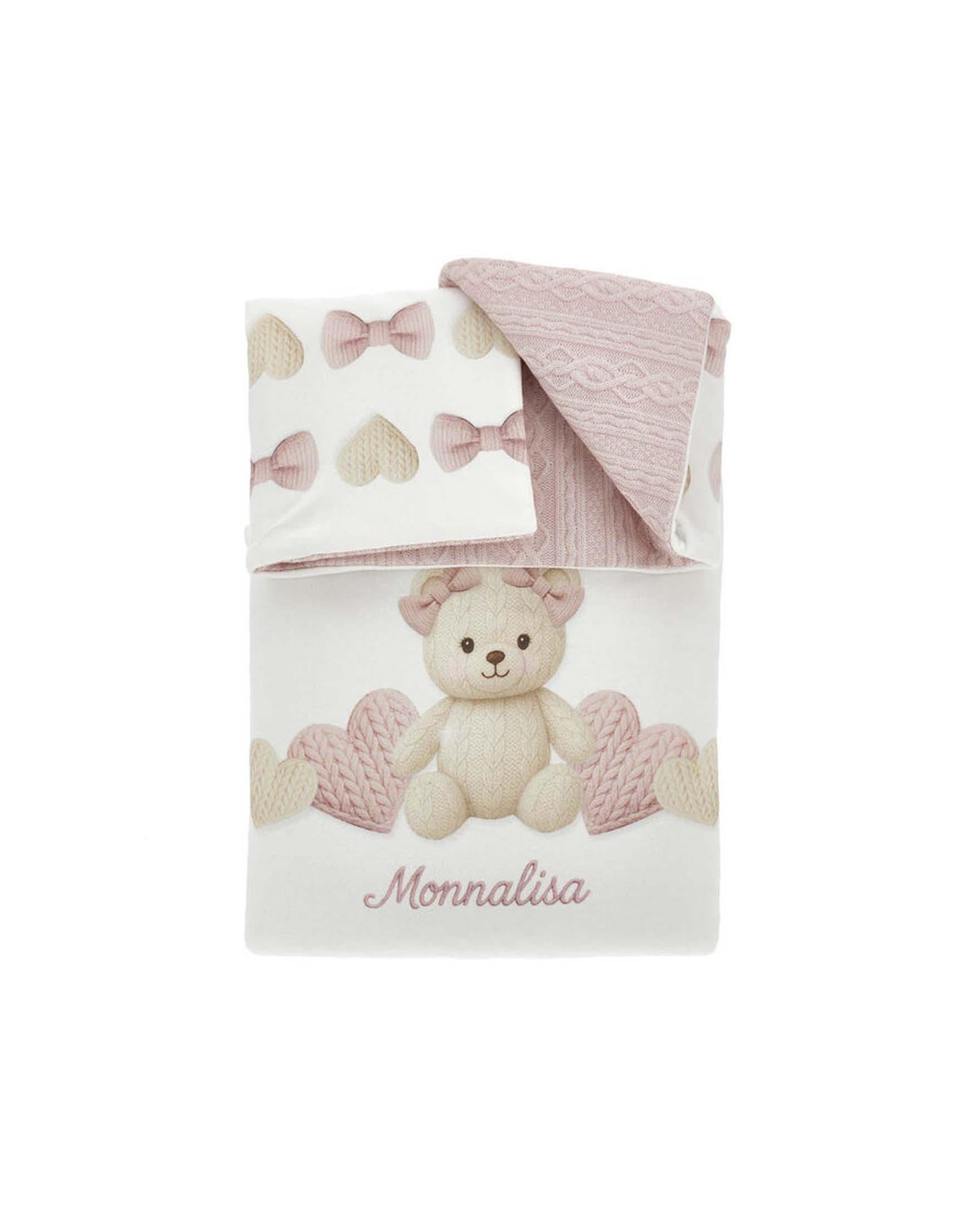 Copertina double face Monnalisa in misto bambù avorio e rosa con orsetta