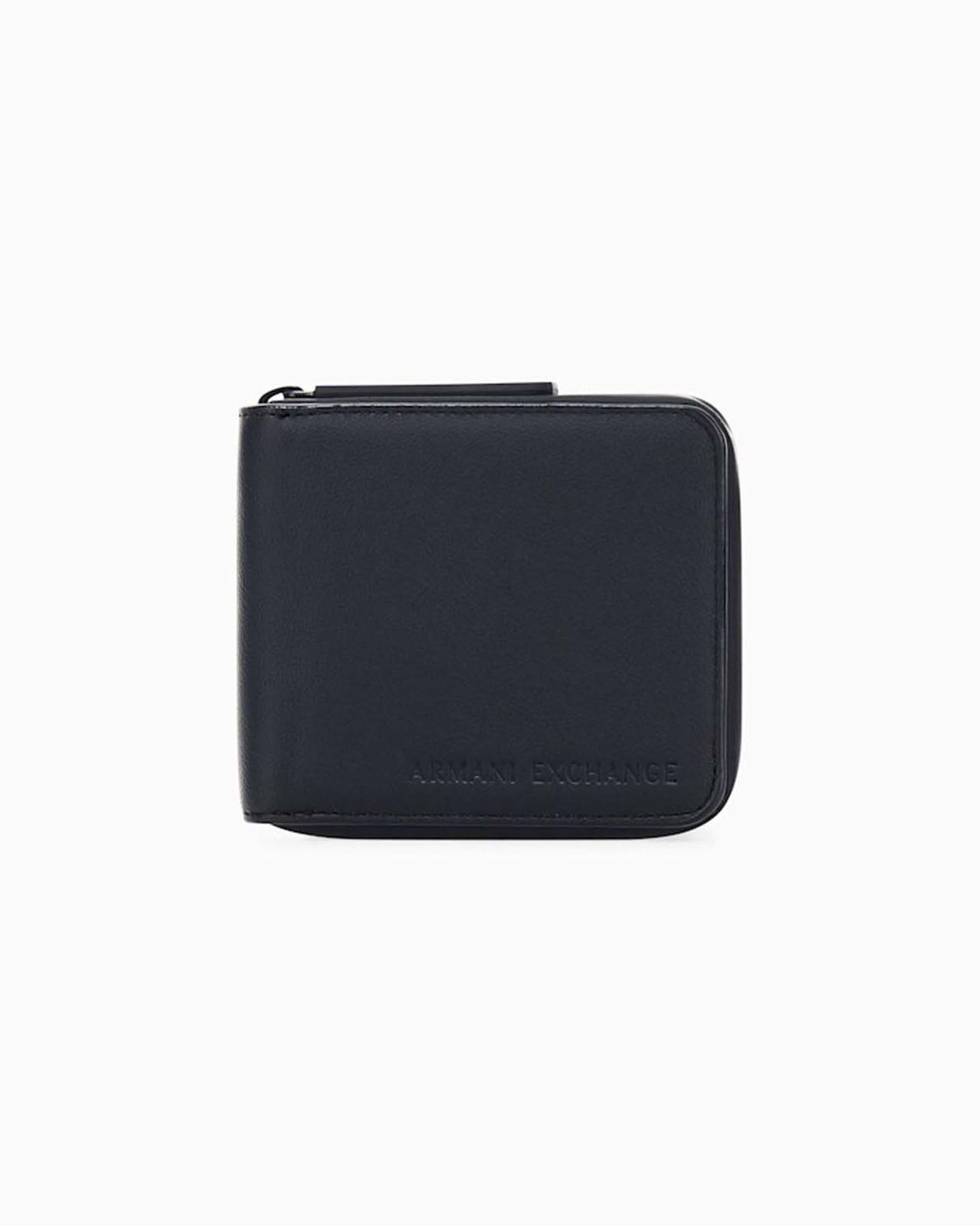 Portafoglio Armani Exchange nero in similpelle con zip e logo impresso
