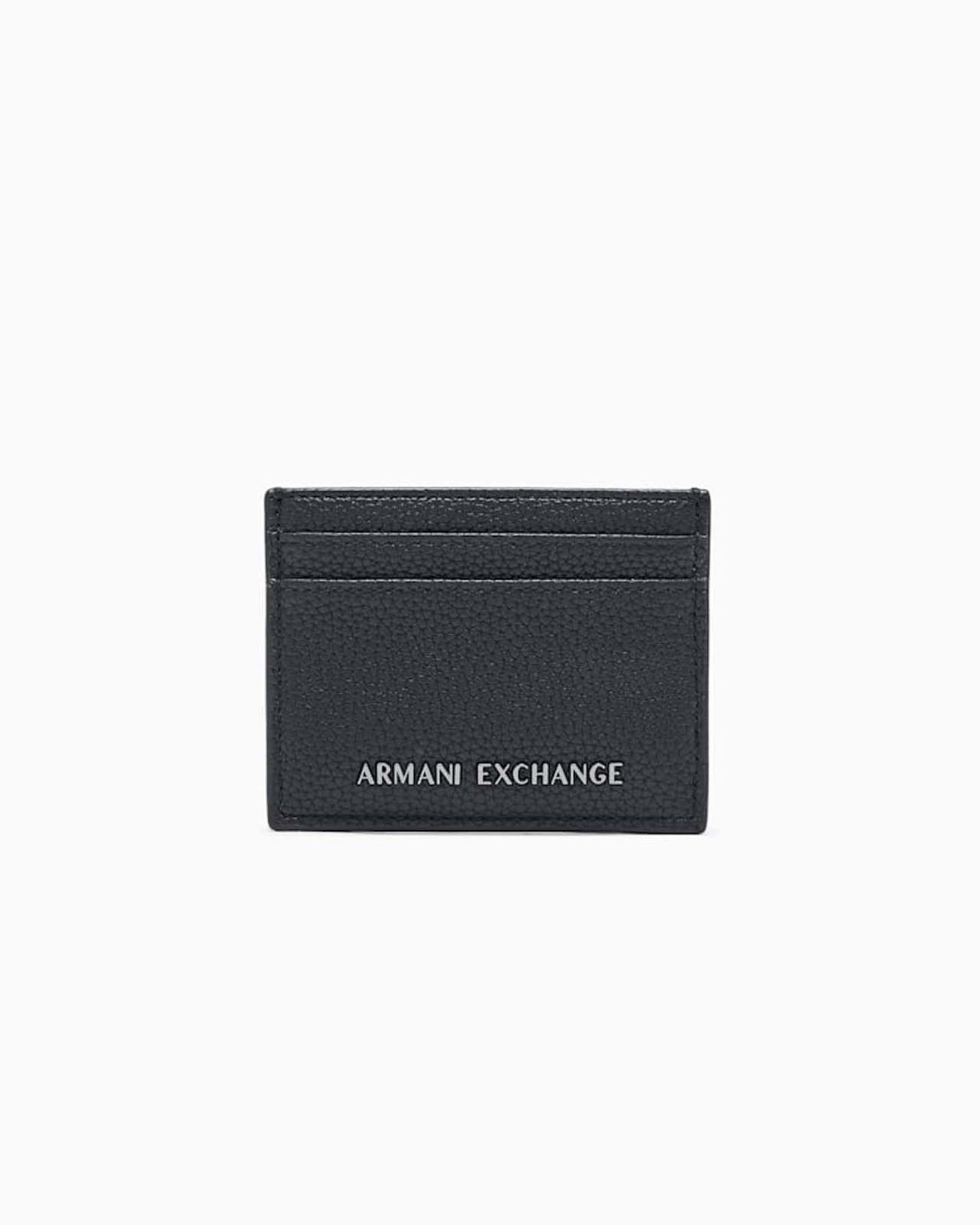 Portacarte Armani Exchange nero in similpelle martellata con logo in metallo