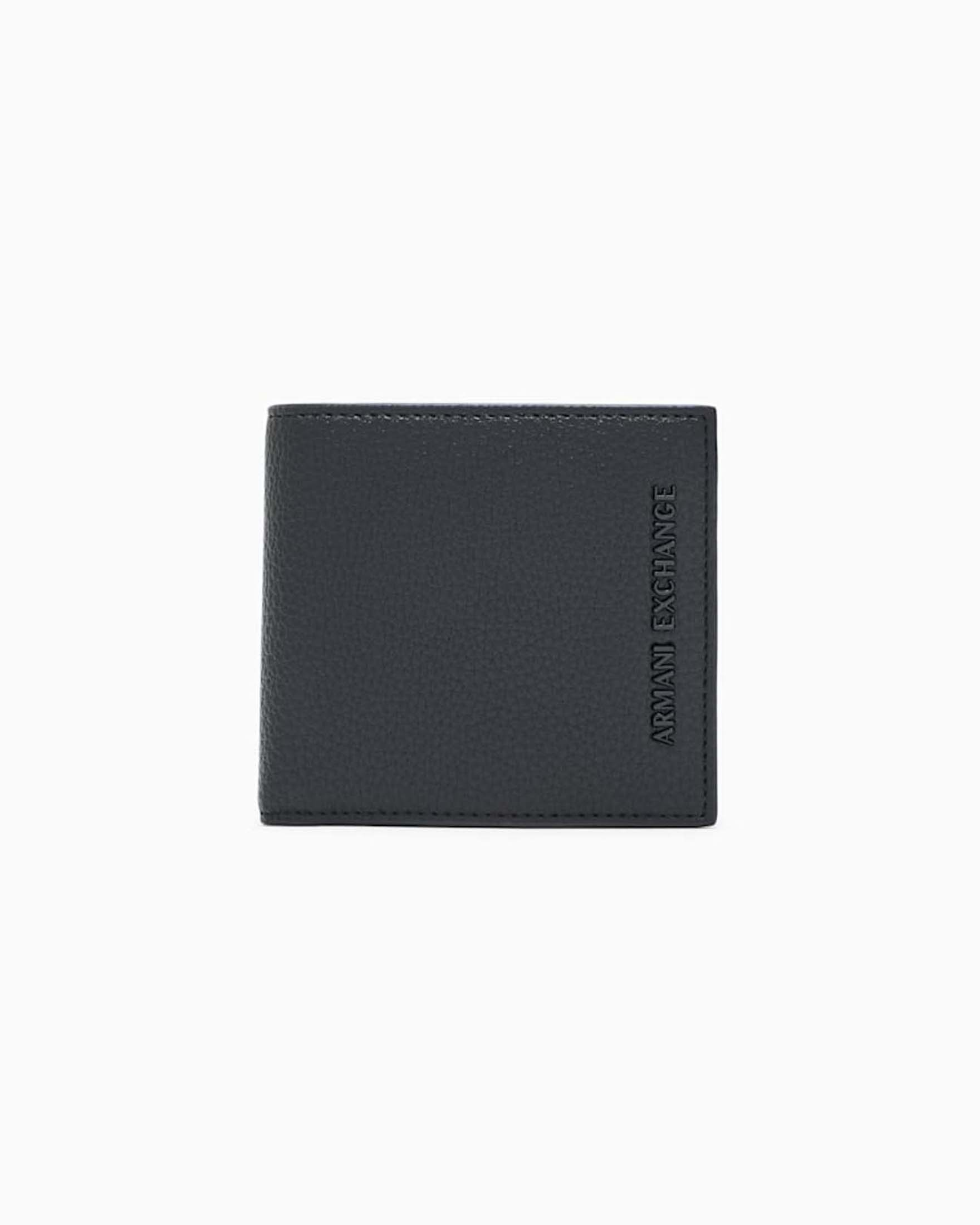 Portafoglio Armani Exchange nero in similpelle con logo in metallo brunito