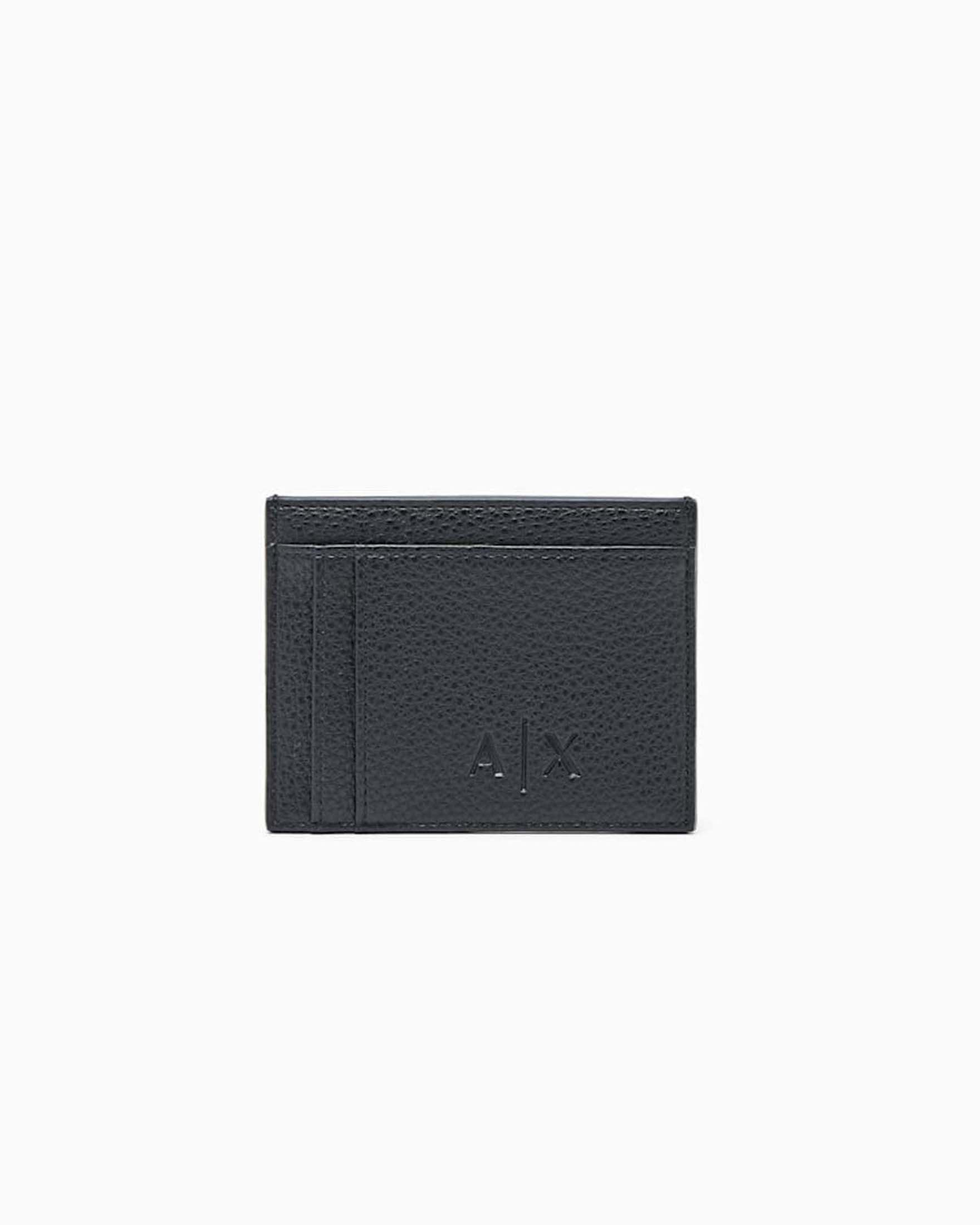 Portacarte Armani Exchange nero in similpelle con logo in metallo brunito image