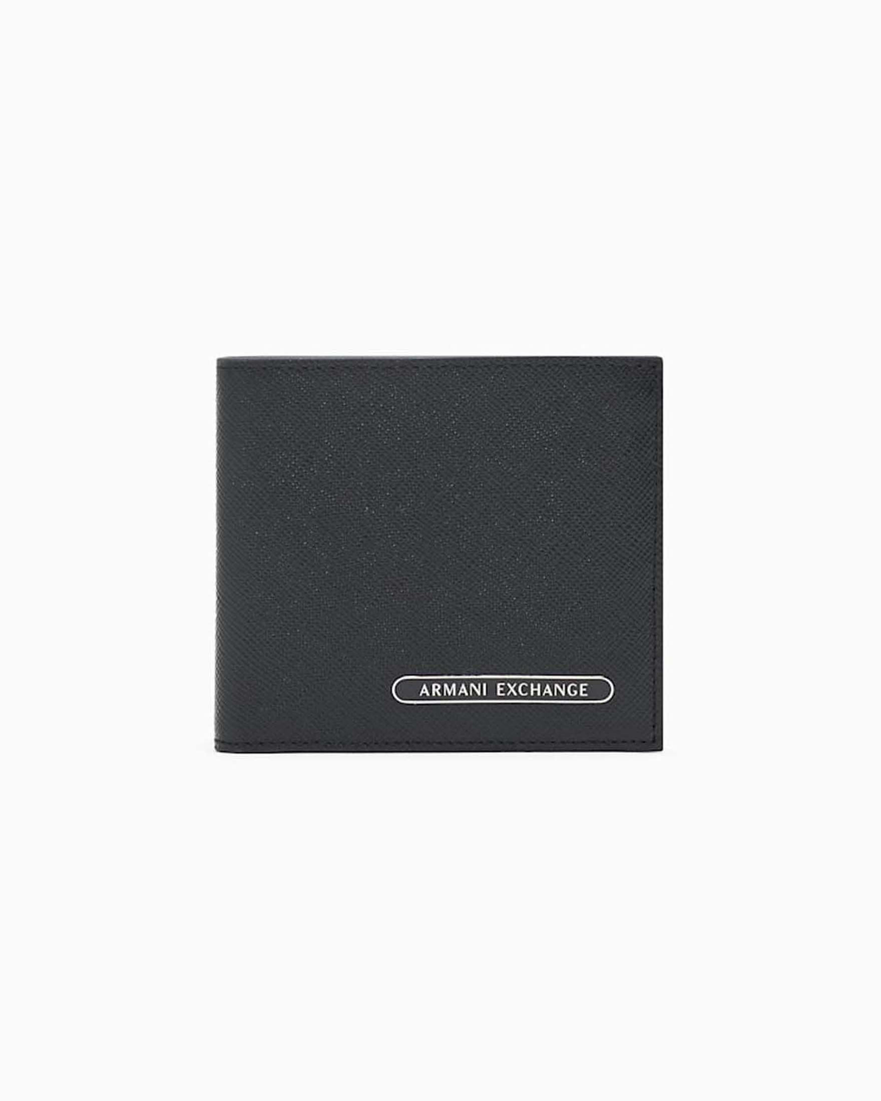 Portafoglio Armani Exchange nero in pelle saffiano con logo metallico