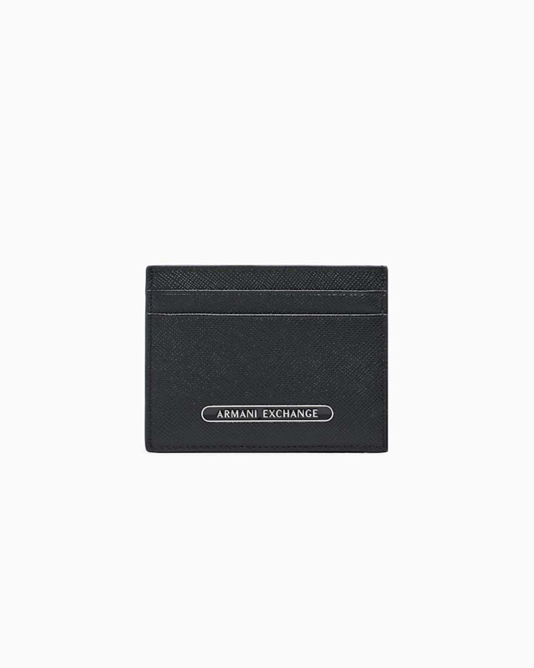 Portacarte Armani Exchange nero in pelle saffiano con placca logo in metallo