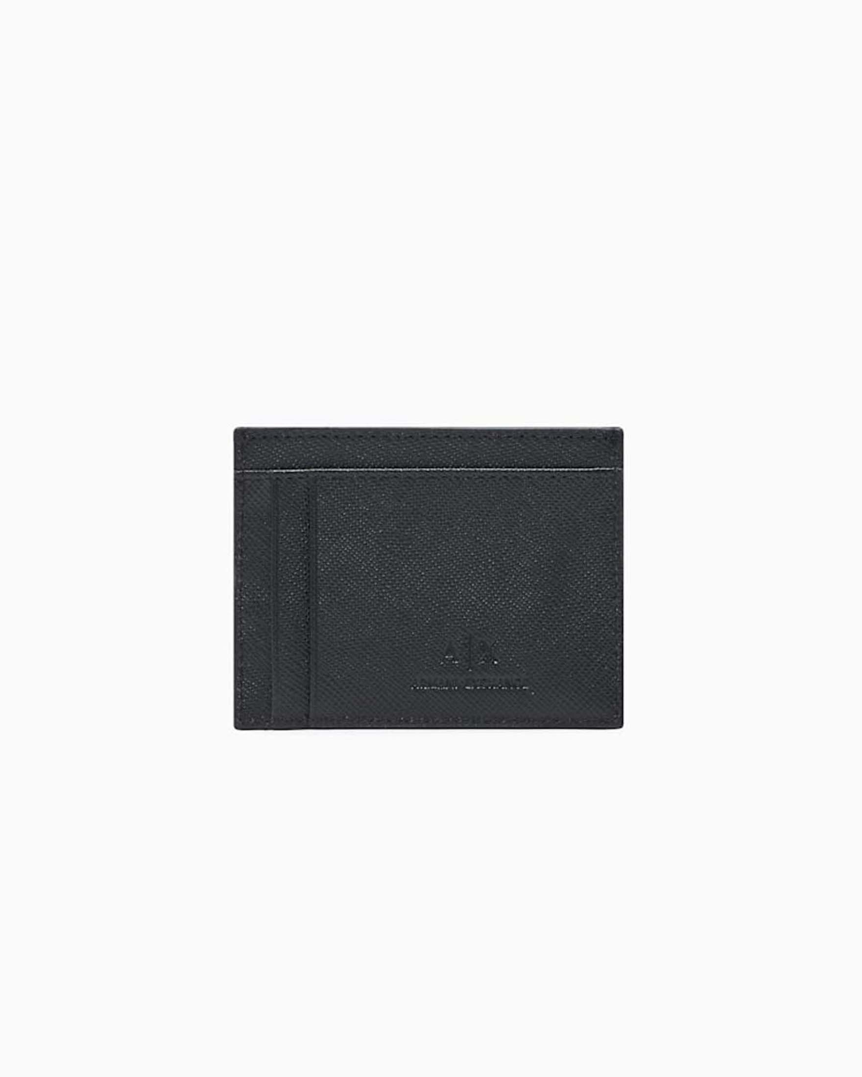 Portacarte Armani Exchange nero in pelle saffiano con placca logo in metallo image
