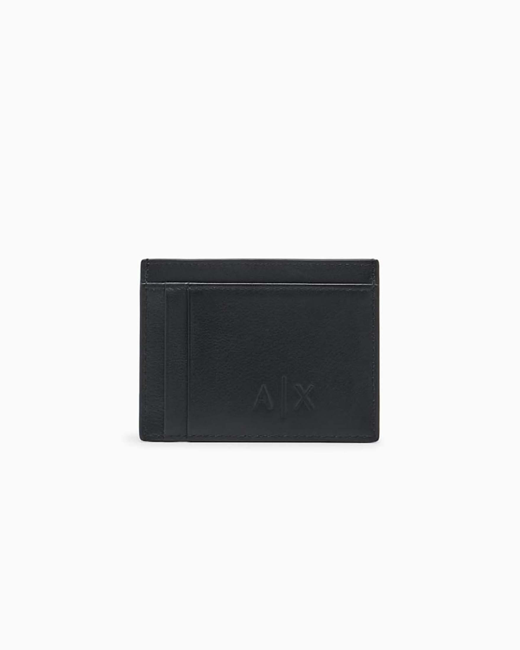 Porta carte Armani Exchange nero in pelle liscia con logo image