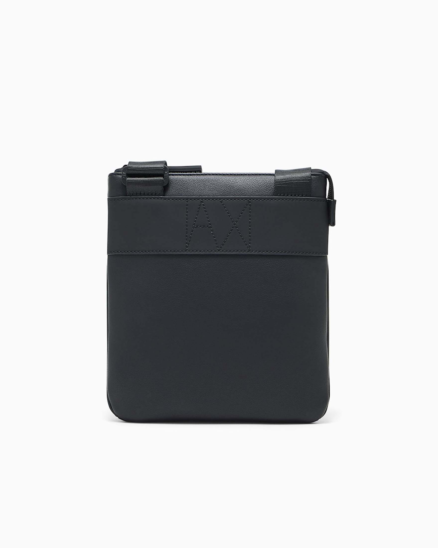 Borsa a tracolla Armani Exchange nera in similpelle con zip nastrata e logo image