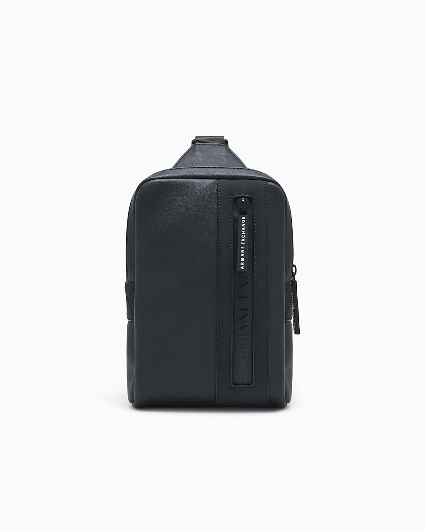 Borsa monospalla Armani Exchange nera in similpelle con zip nastrata e logo