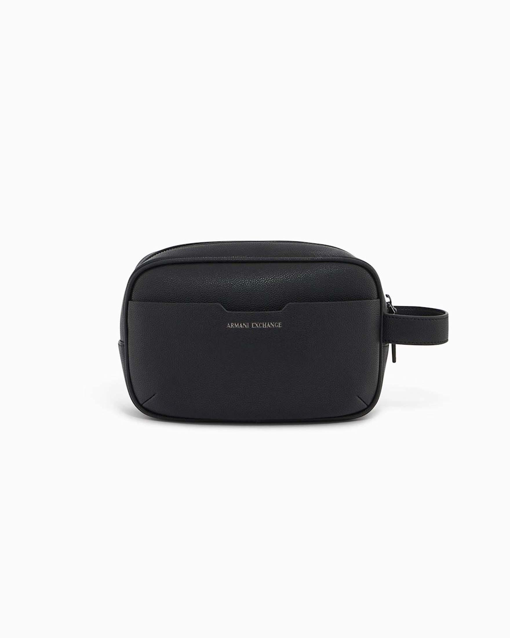 Beauty case Armani Exchange nero in similpelle con logo stampato