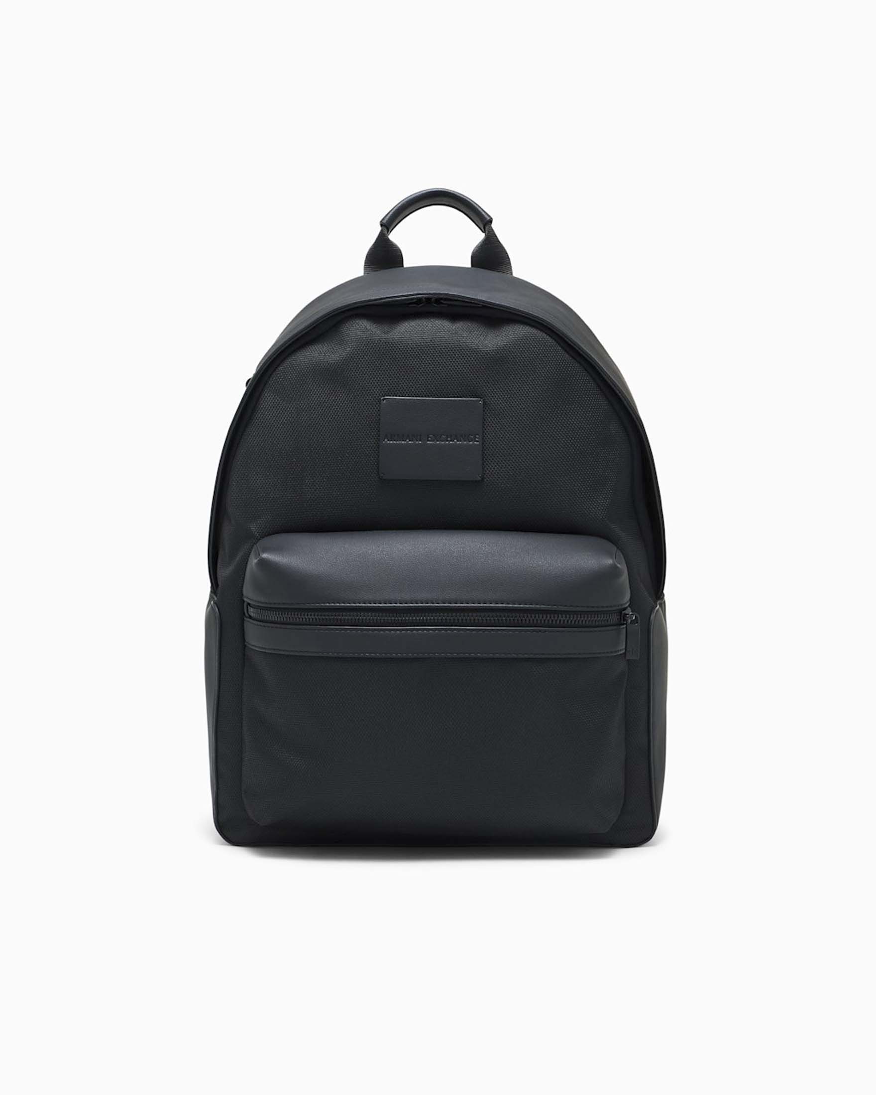 Zaino Armani Exchange nero in nylon e similpelle con patch logo in rilievo
