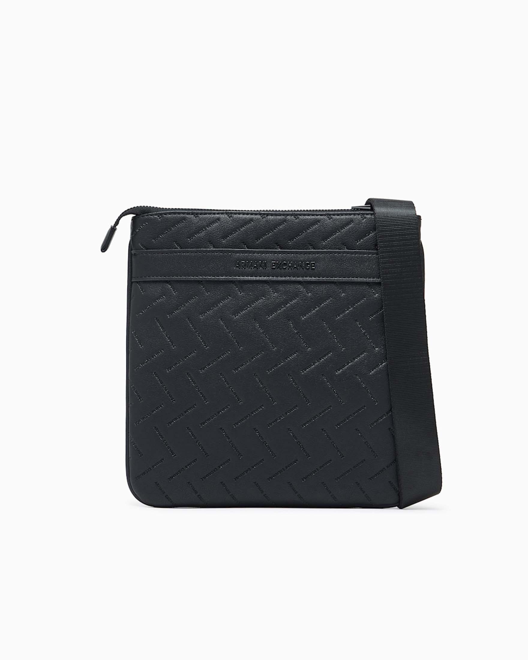 Borsa a tracolla Armani Exchange nera in similpelle con logo piccolo impresso all over