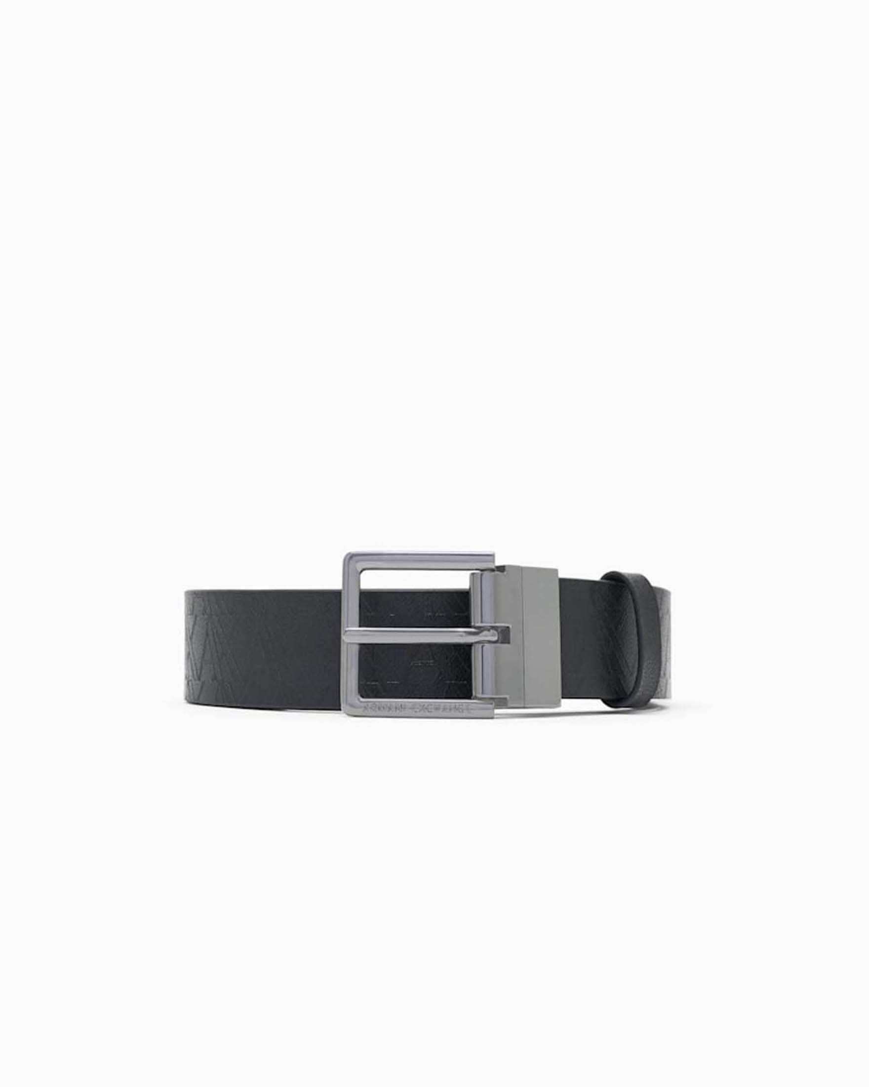 Cintura Armani Exchange nera in pelle logata reversibile in pelle liscia