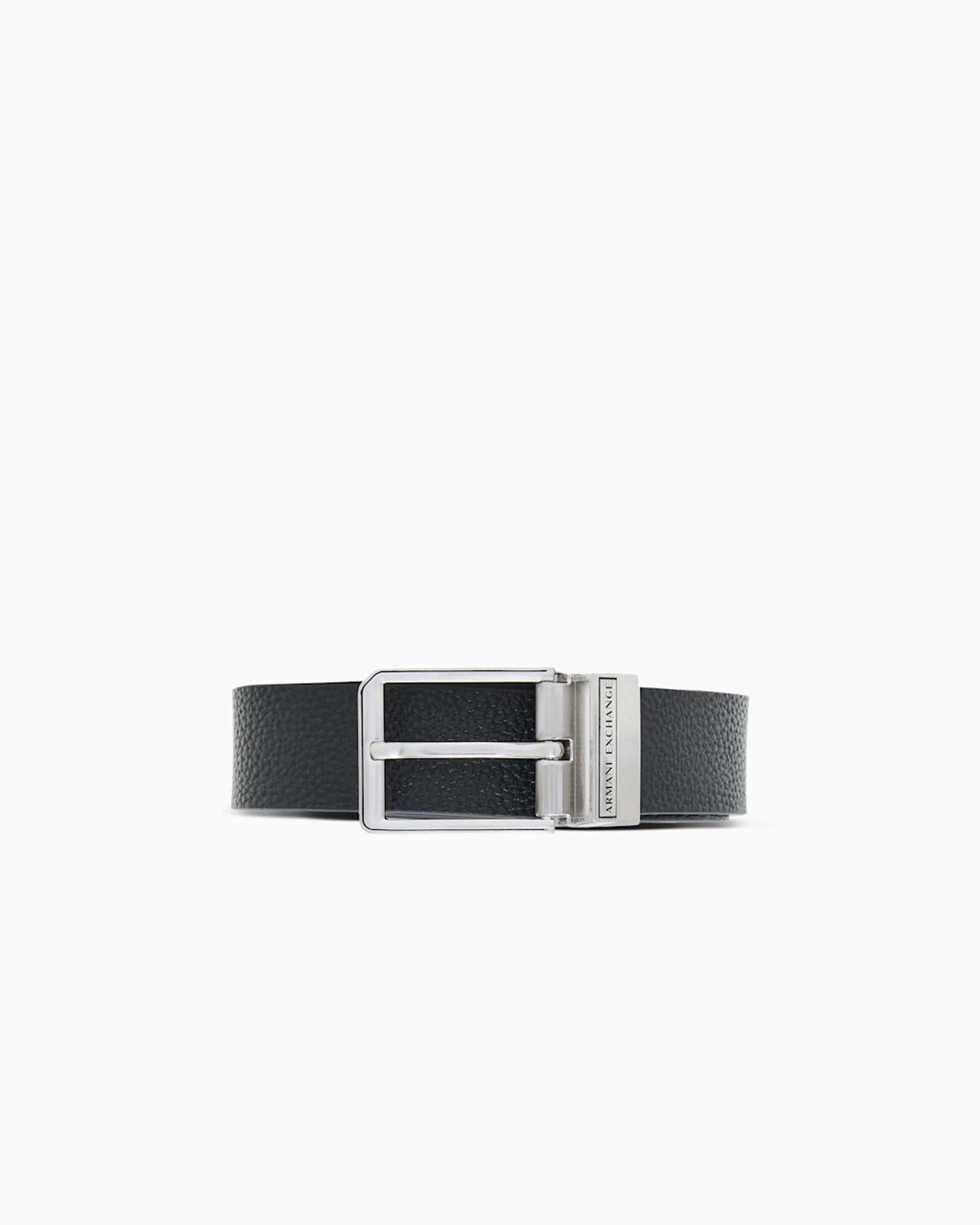Cintura Armani Exchange nera in pelle martellata reversibile in pelle liscia grigia