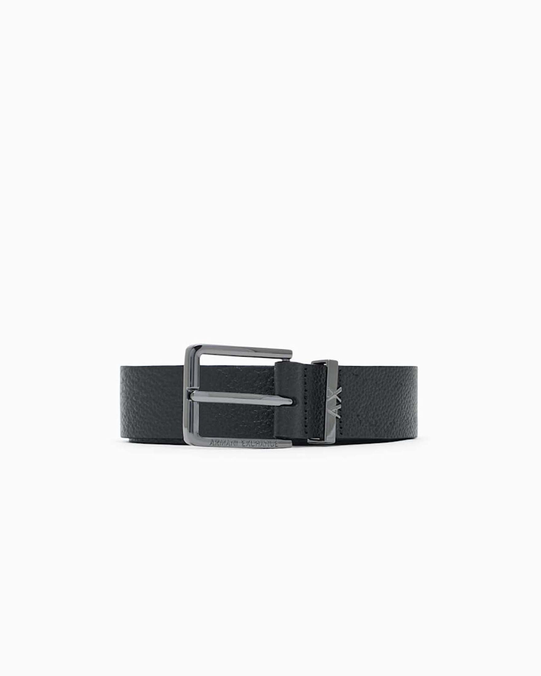Cintura Armani Exchange nera in pelle martellata con passante logato
