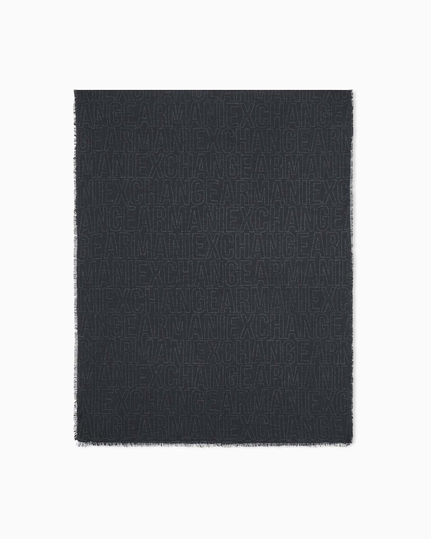 Sciarpa Armani Exchange nera in misto cotone con logo jacquard all over