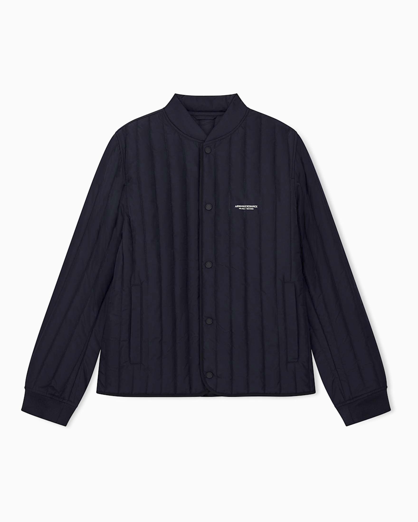 Giubbino trapuntato Armani Exchange blu navy con stampa logo sul petto
