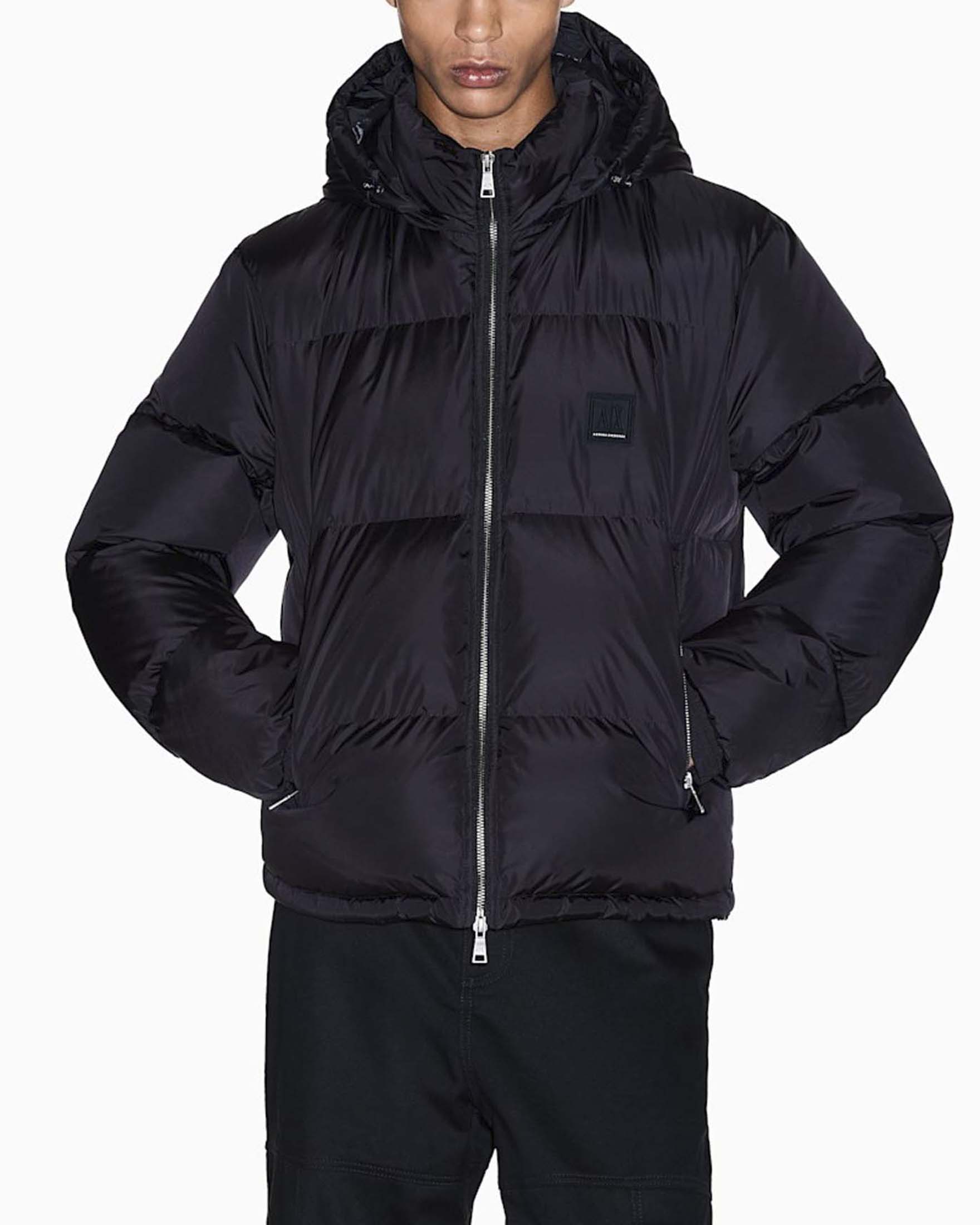 Piumino Armani Exchange nero con cappuccio staccabile e patch logo image
