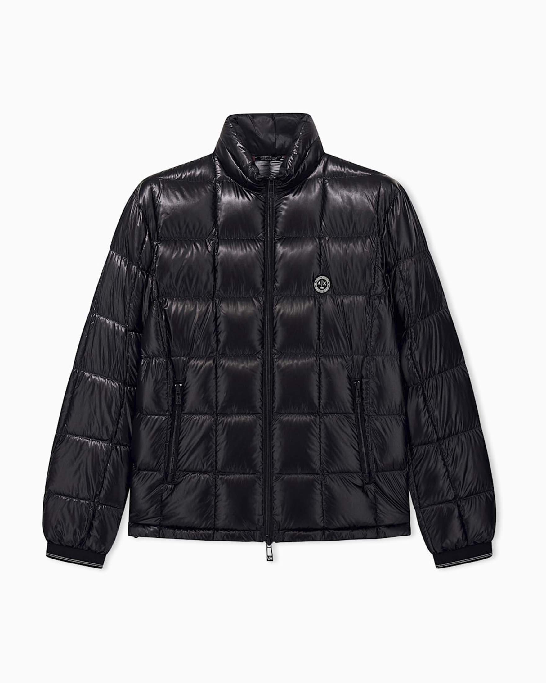 Piumino Armani Exchange nero lucido con traputatura a quadri