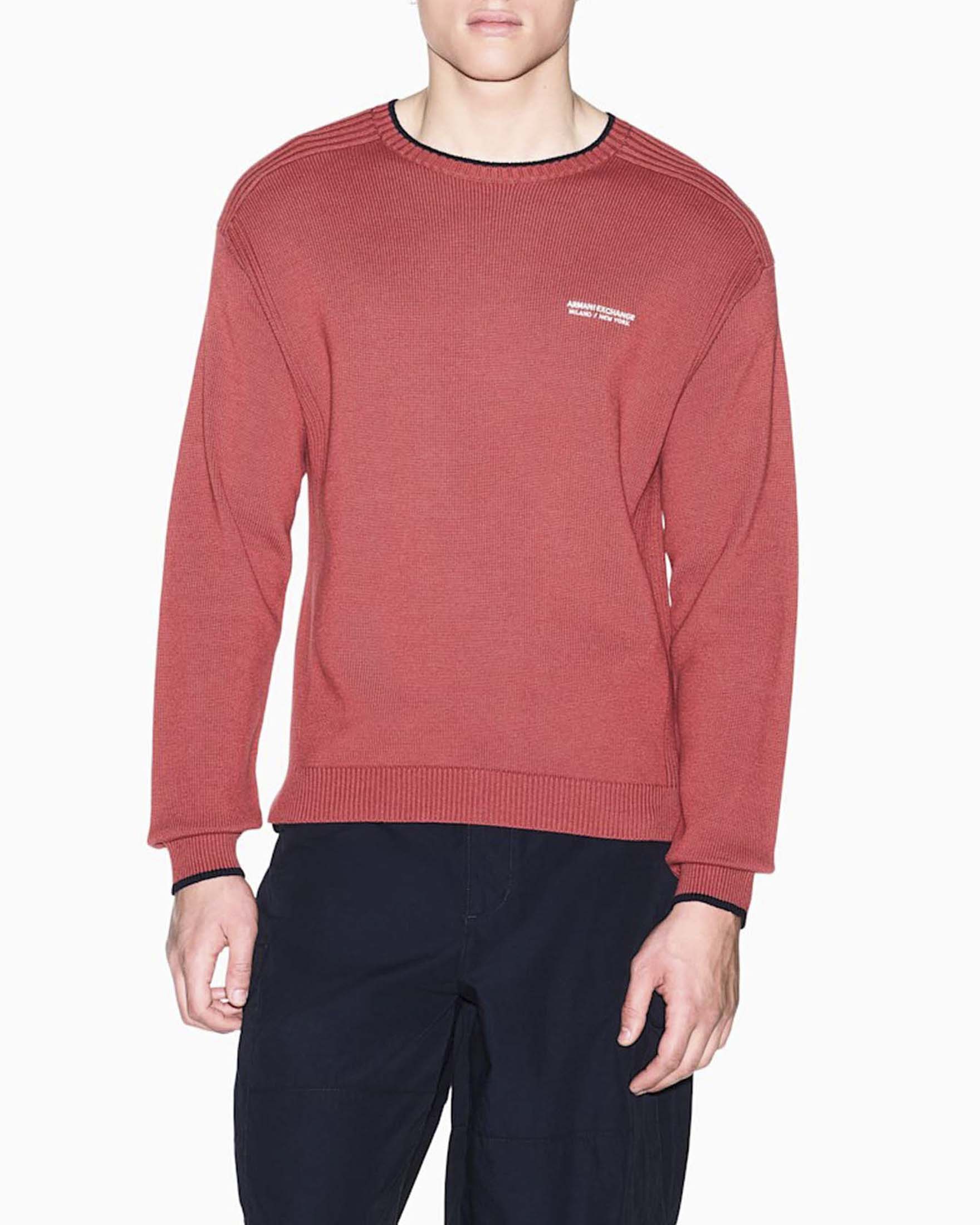 Maglia girocollo Armani Exchange coccio in cotone con logo ricamato