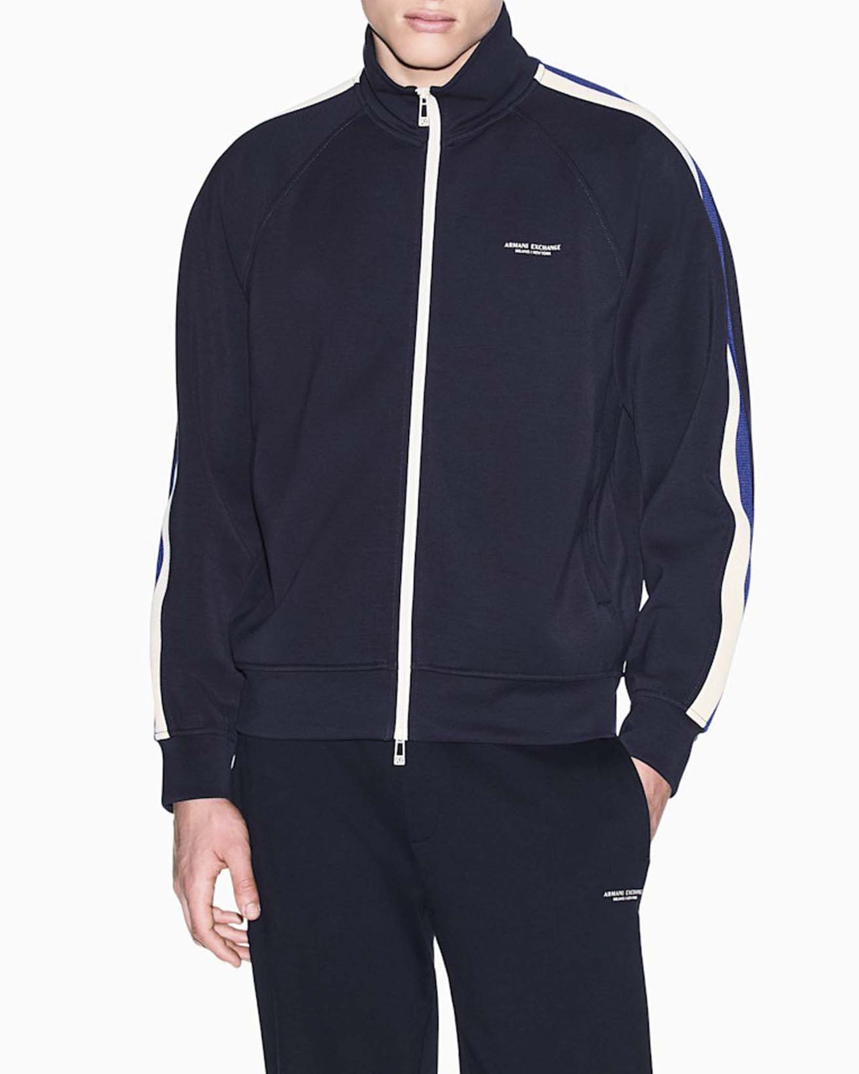 Felpa blu Armani Exchange blu in misto modal con chiusura full zip image